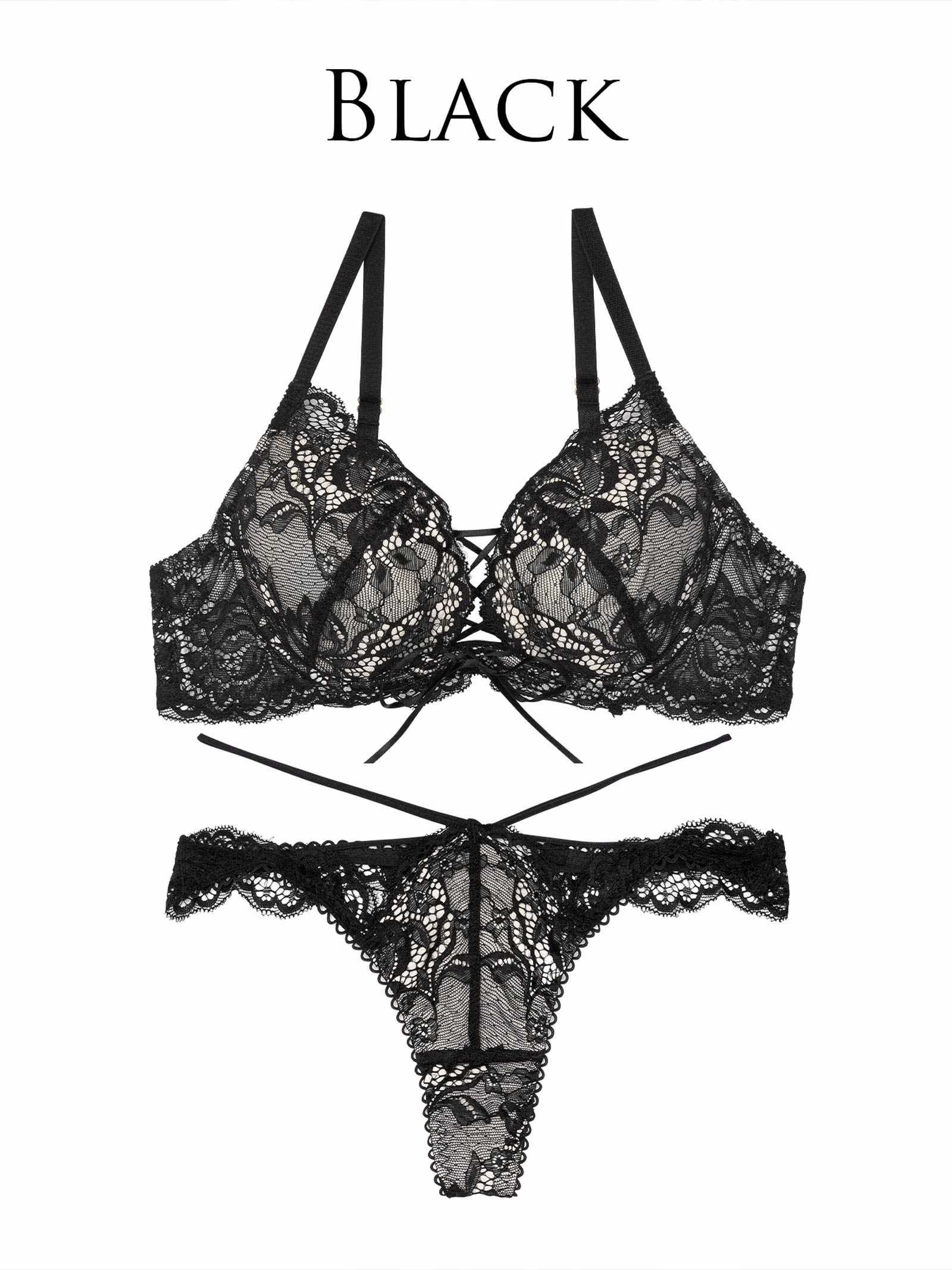 2/11再販!【Reinest】リュクスカットレースアップブラジャー&バック透けTバックショーツ - 【公式】247Lingerie