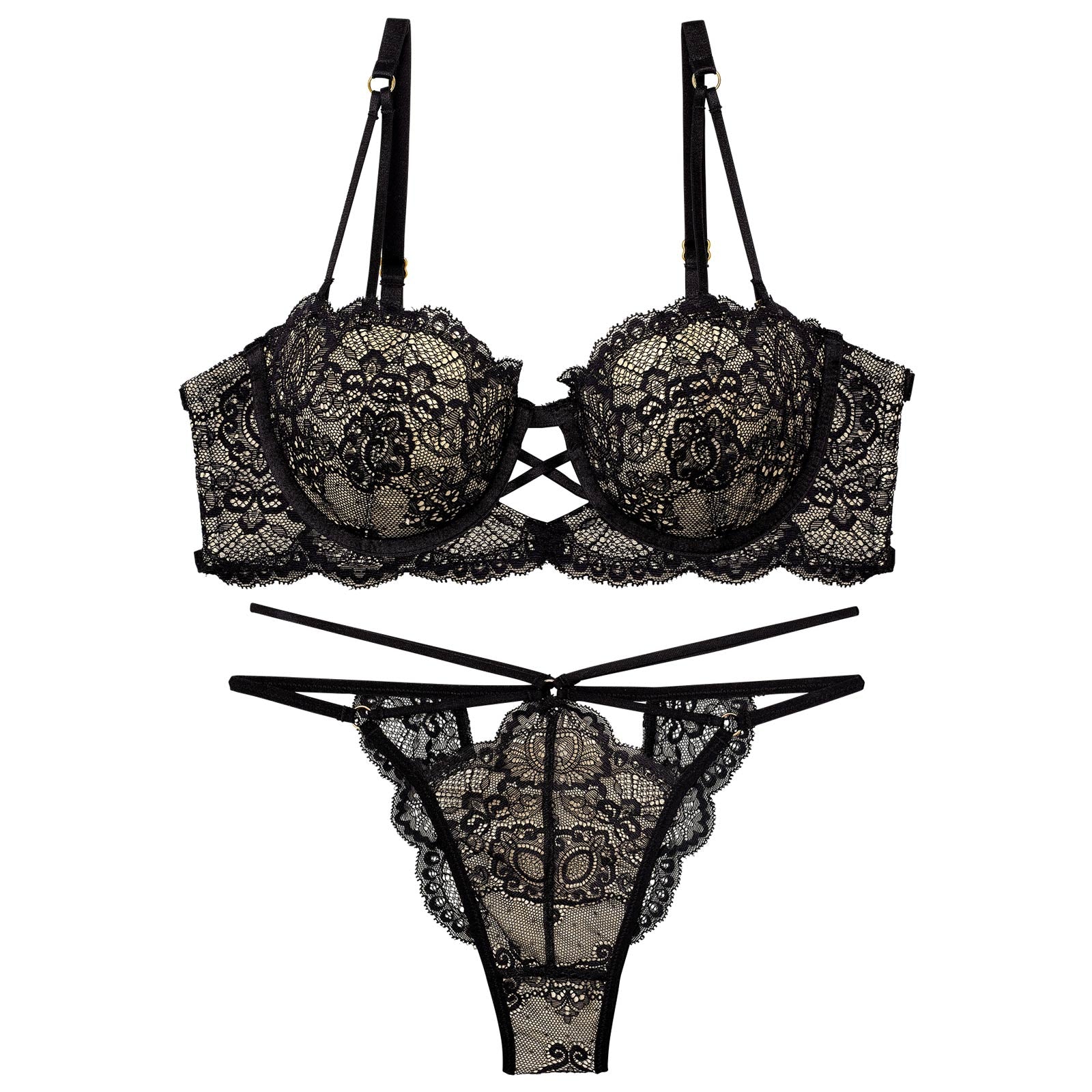 【Reinest】グラマラスホールレーシィブラジャー&バック透けTバックショーツ