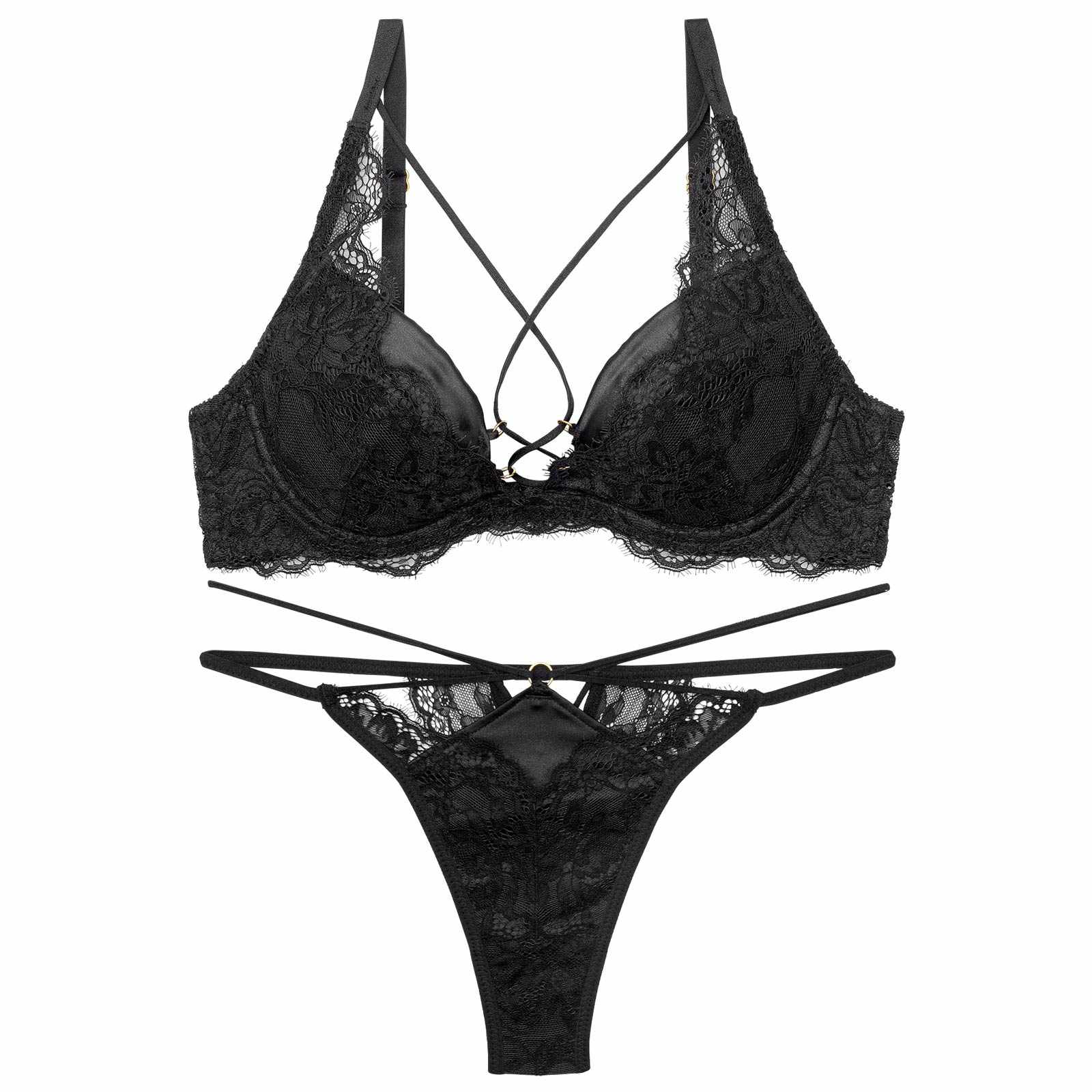 【Reinest】スパイシーサテンレーシィブラジャー&バック透けTバックショーツ