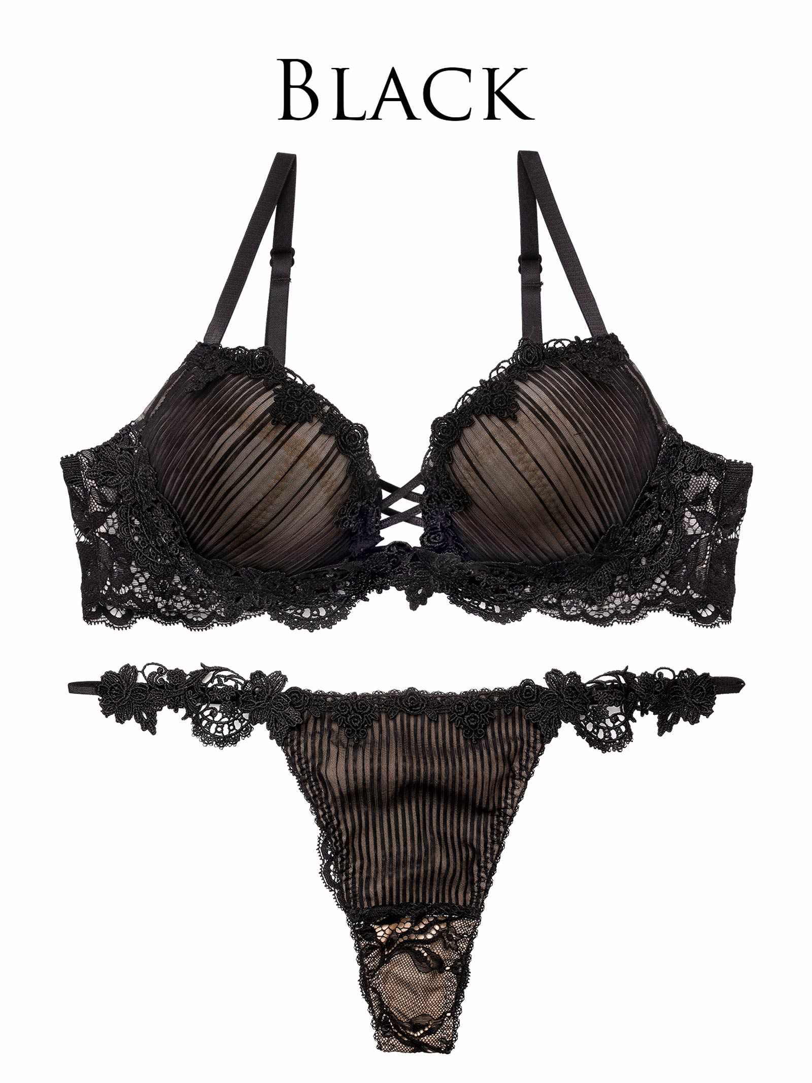 3/18新作!【Reinest】ドレッシーチュールプリーツブラジャー&バック透けTバックショーツ