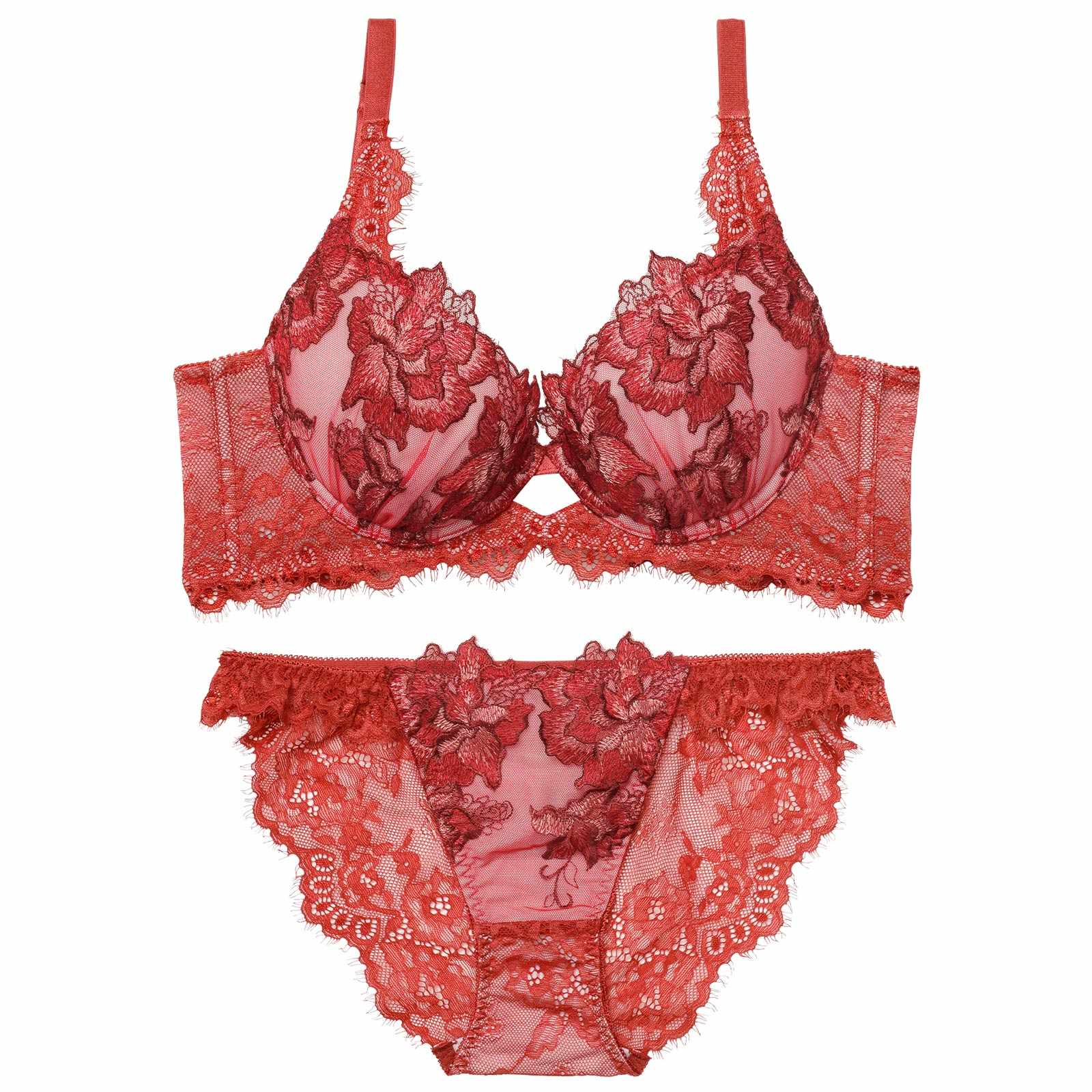 12/19新作!【Reinest】シャルムローズレース育乳脇高★魔法のブラジャー&バック透けフルバックショーツ