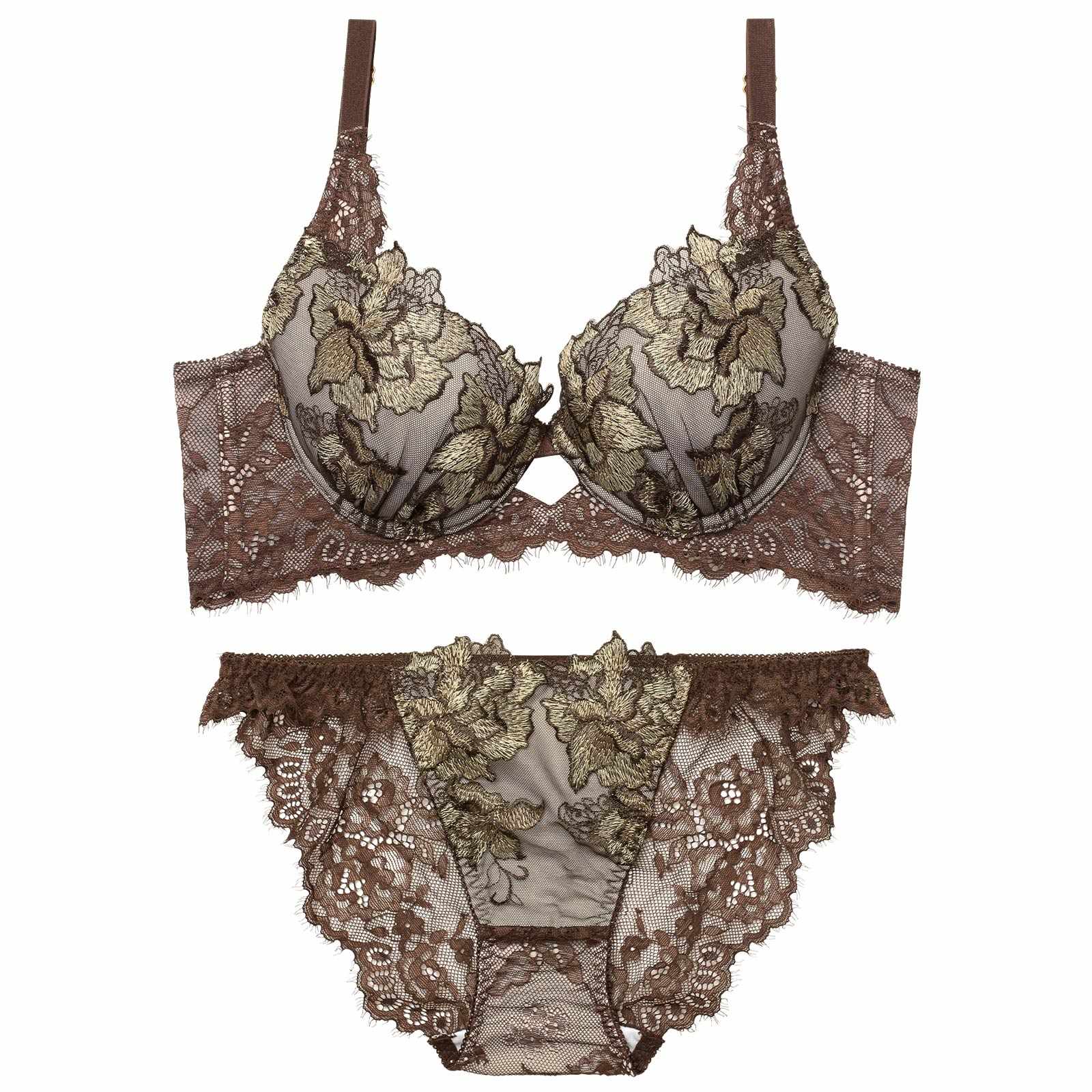 2/11再販!【Reinest】シャルムローズレース育乳脇高★魔法のブラジャー&バック透けフルバックショーツ