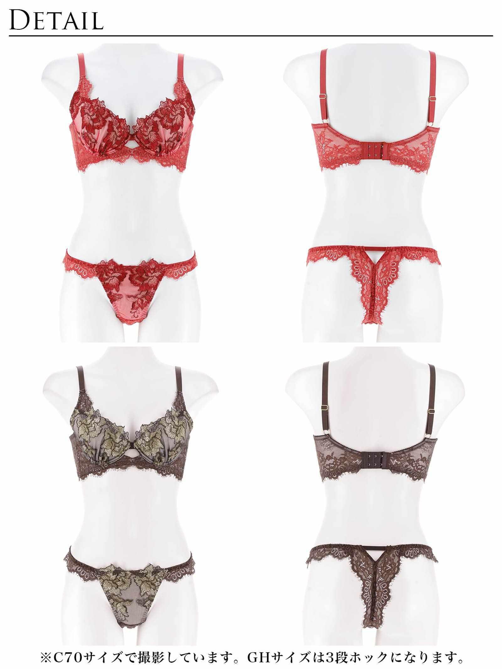12/19新作!【Reinest】シャルムローズレース育乳脇高★魔法のブラジャー&バック透けTバックショーツ