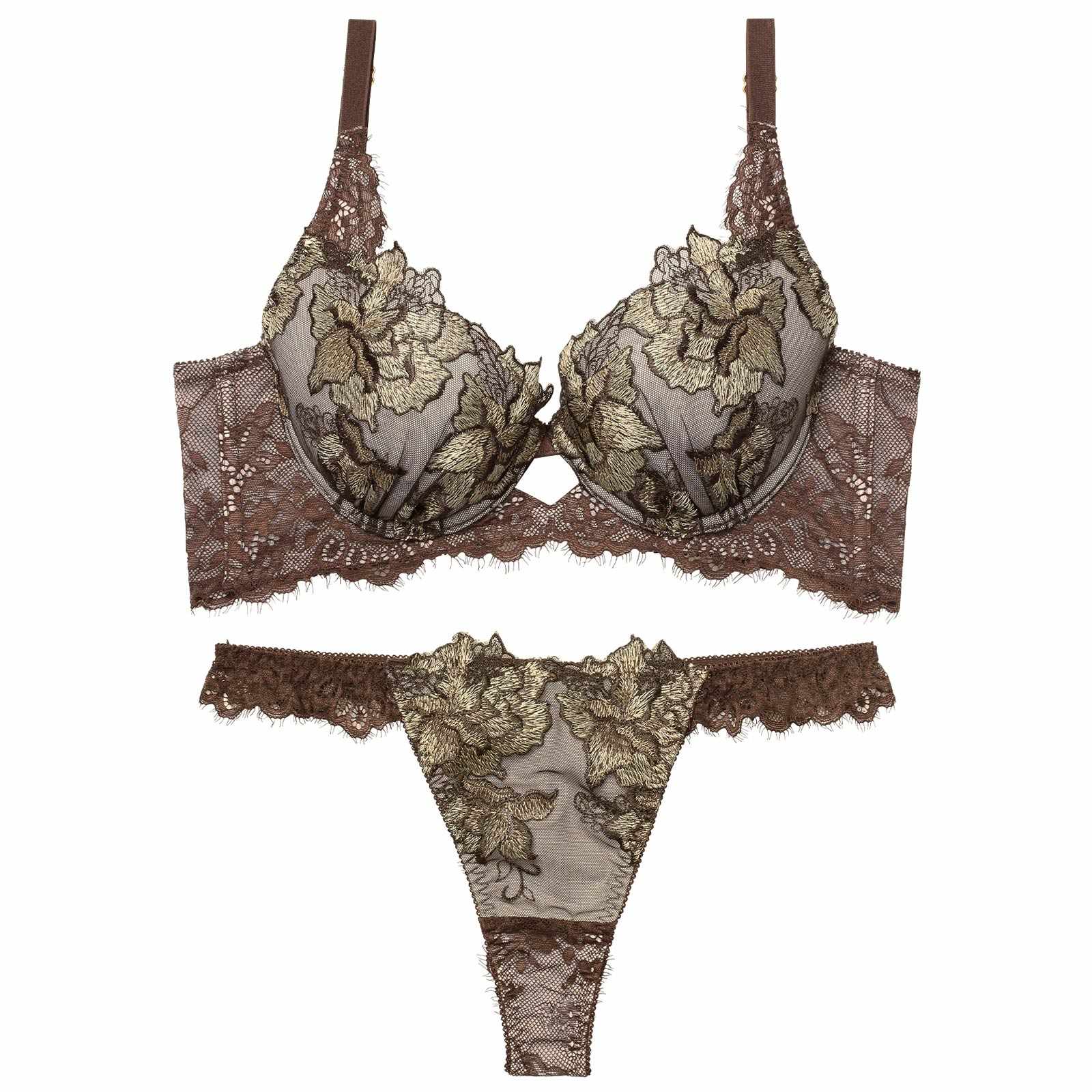 2/11再販!【Reinest】シャルムローズレース育乳脇高★魔法のブラジャー&バック透けTバックショーツ