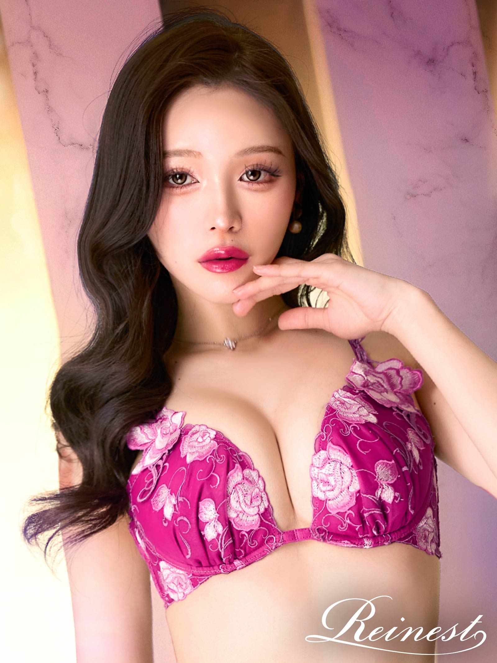 4/17新作!【Reinest】リュクスローズエンブロイダリーブラジャー&バック透けフルバックショーツ