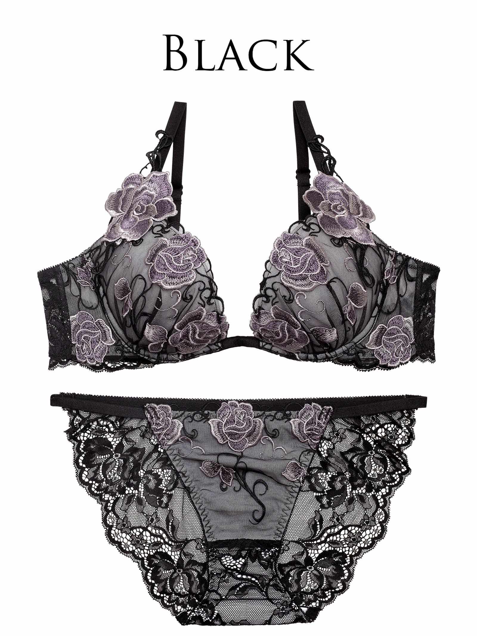 4/17新作!【Reinest】リュクスローズエンブロイダリーブラジャー&バック透けフルバックショーツ
