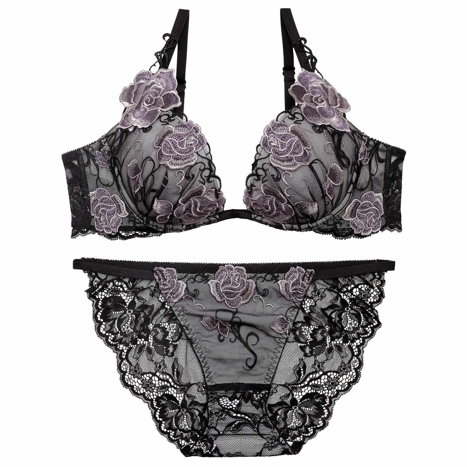 4/17新作!【Reinest】リュクスローズエンブロイダリーブラジャー&バック透けフルバックショーツ