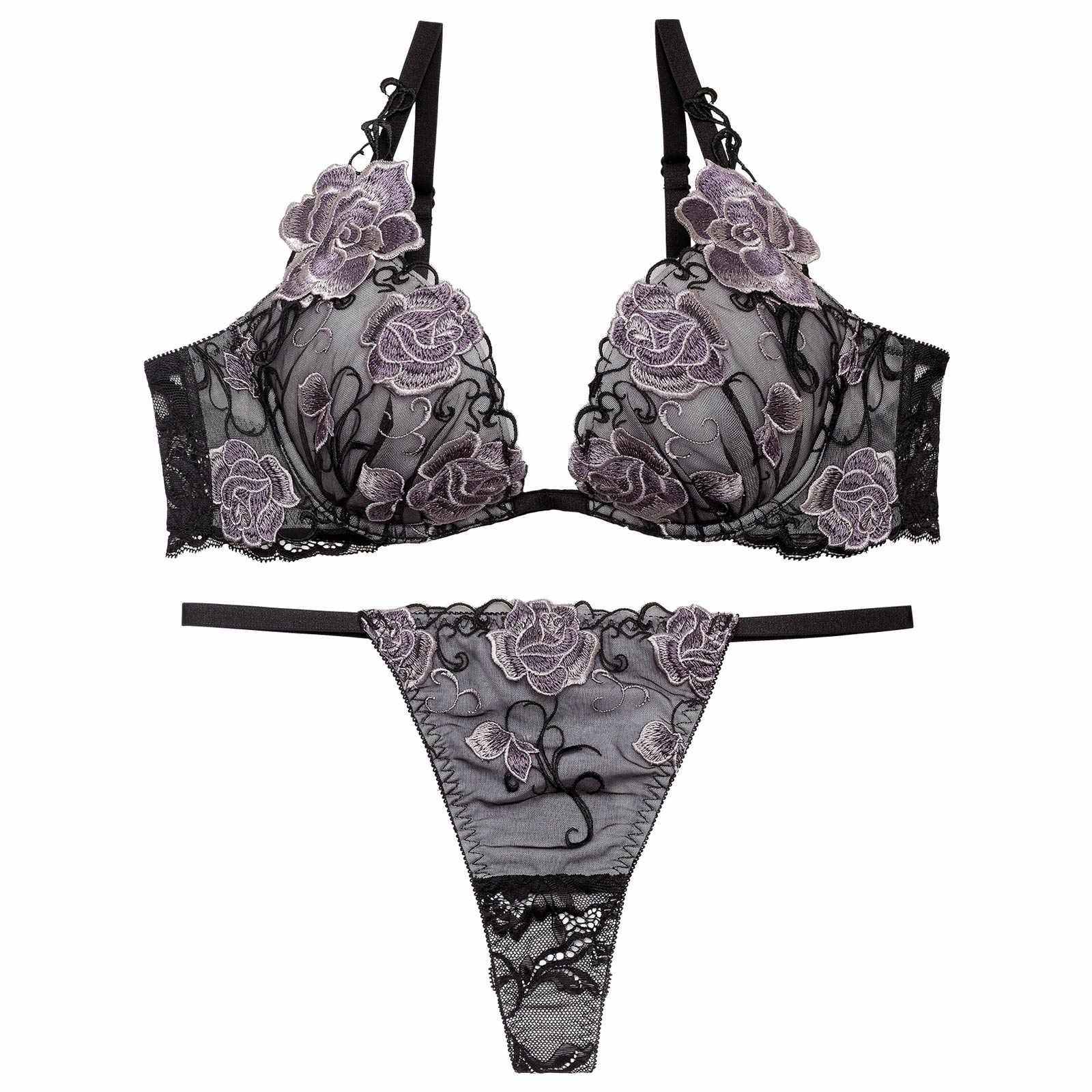 4/17新作!【Reinest】リュクスローズエンブロイダリーブラジャー&バック透けTバックショーツ