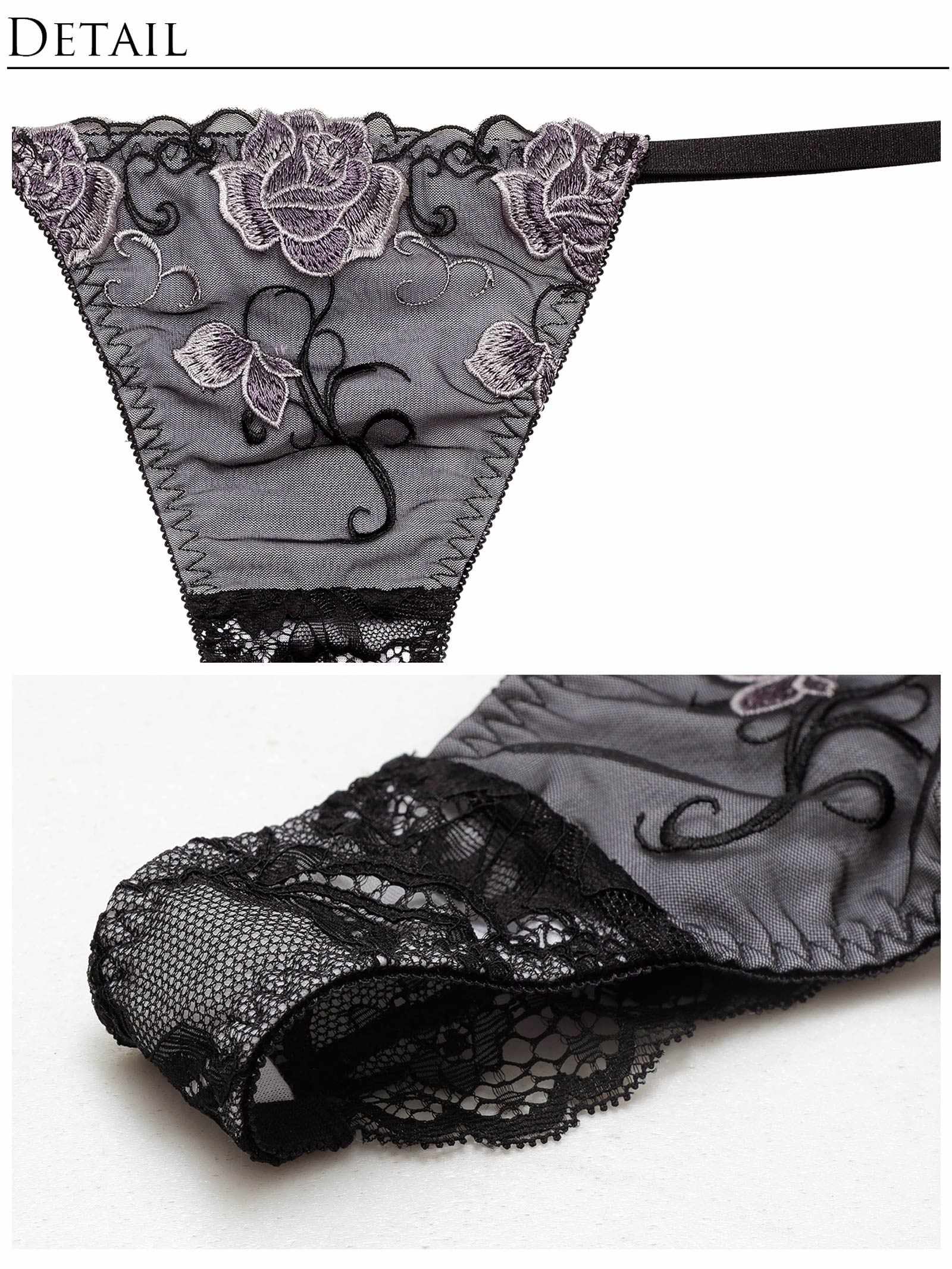 4/17新作!【Reinest】リュクスローズエンブロイダリーブラジャー&バック透けTバックショーツ