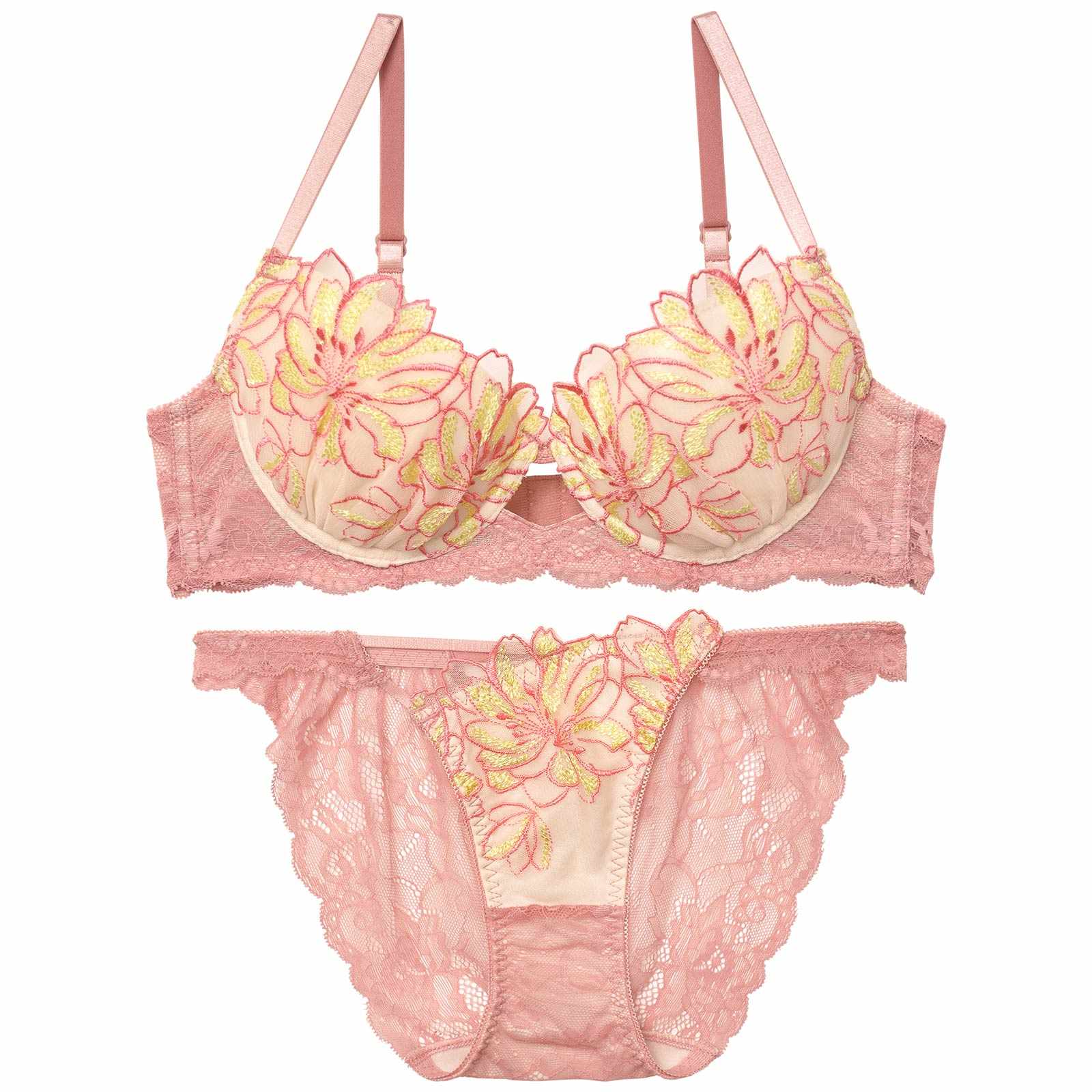 【永尾まりや着用】【Reinest】シャルマンフレッシュフラワーブラジャー&バック透けフルバックショーツ