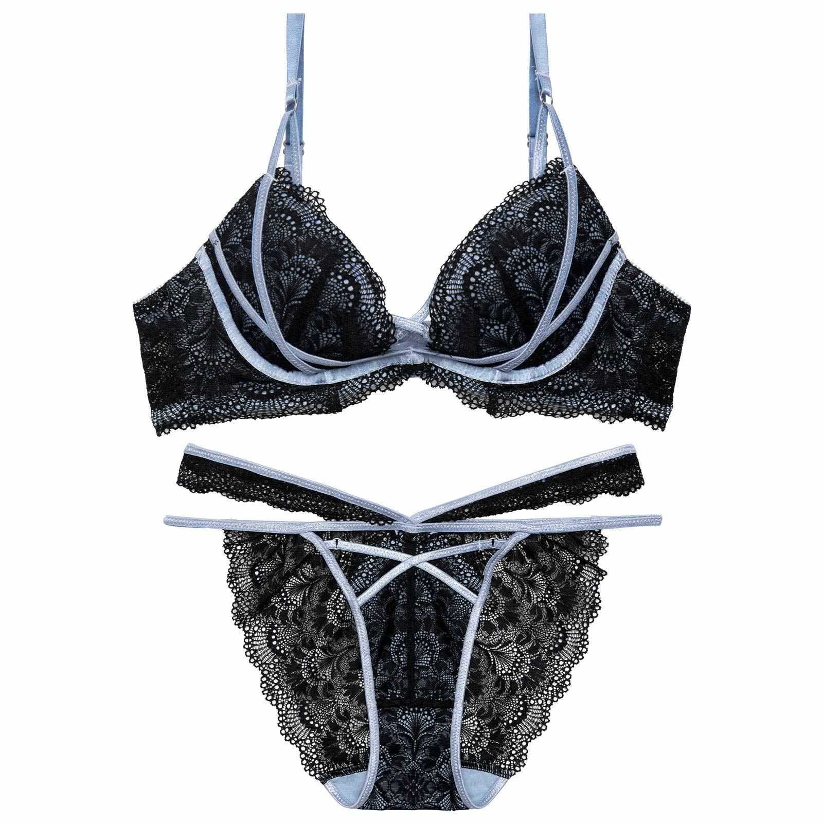 【永尾まりや着用】【Reinest】モダンクロスコードレースブラジャー&バック透けフルバックショーツ