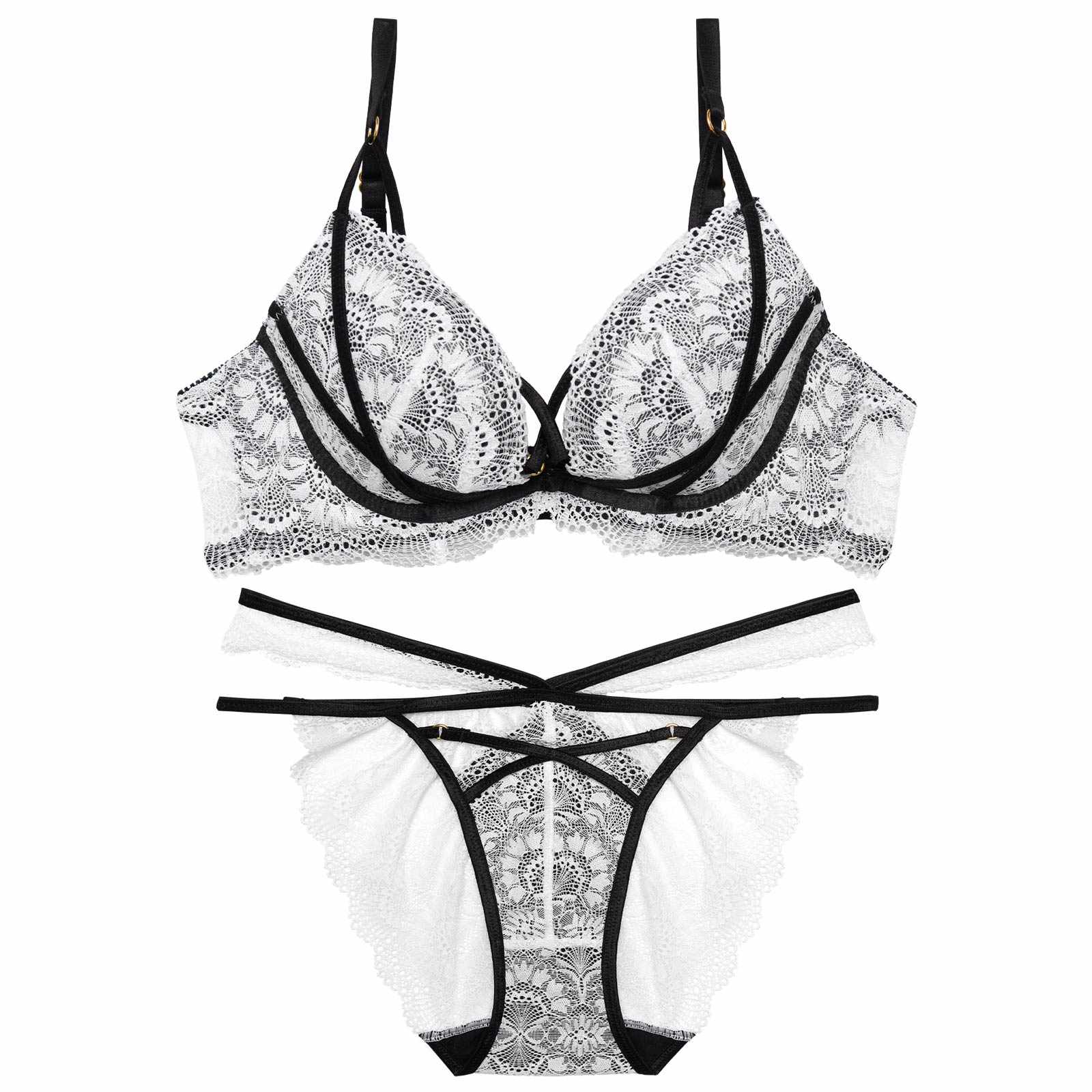 【永尾まりや着用】【Reinest】モダンクロスコードレースブラジャー&バック透けフルバックショーツ