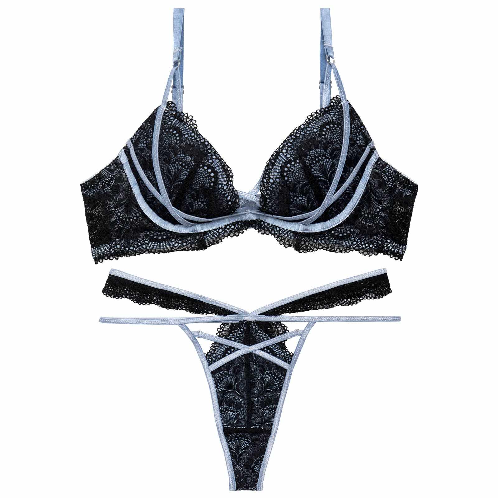 【永尾まりや着用】【Reinest】モダンクロスコードレースブラジャー&バック透けTバックショーツ