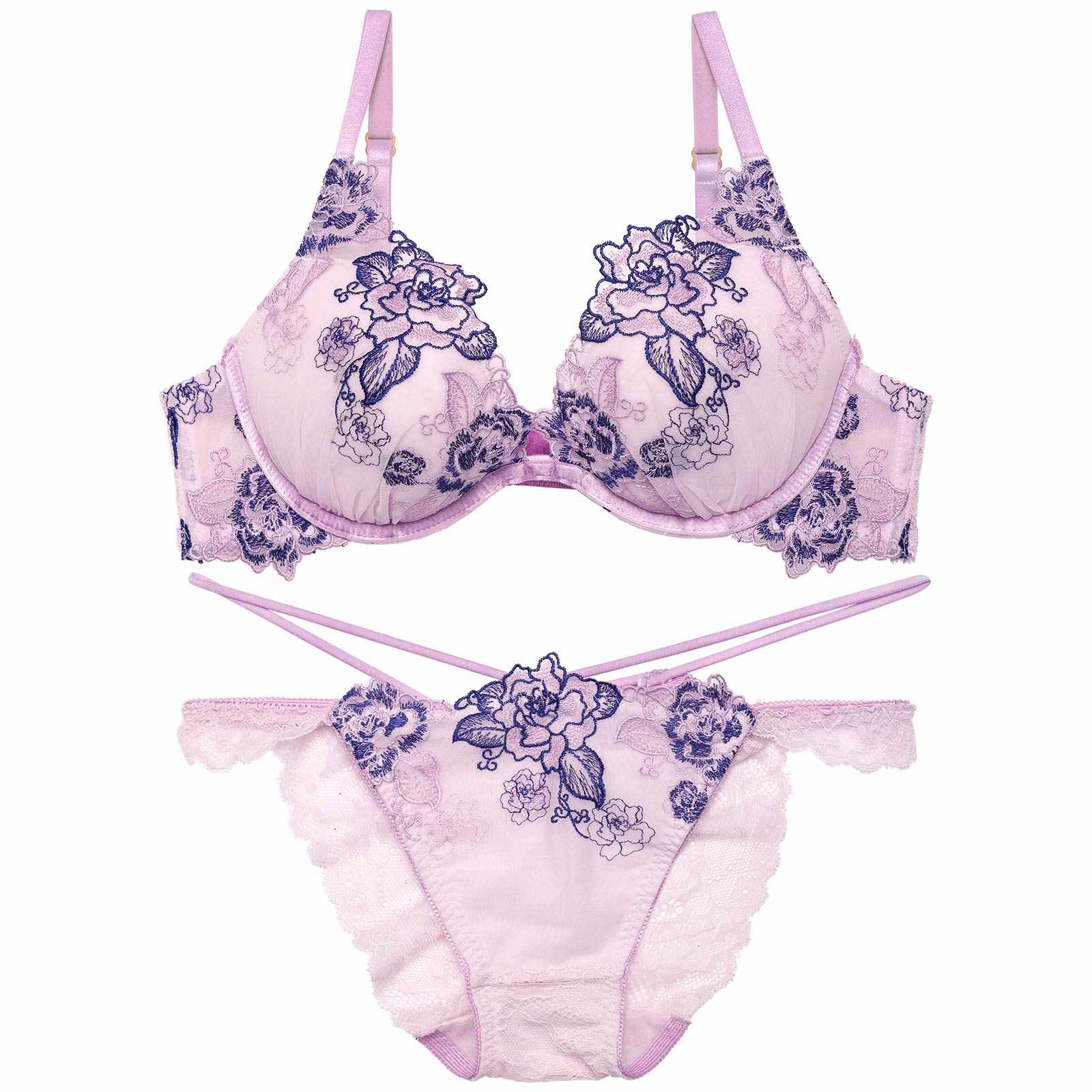 【Reinest】バイカラーヴィンテージローズブラジャー&バック透けフルバックショーツ