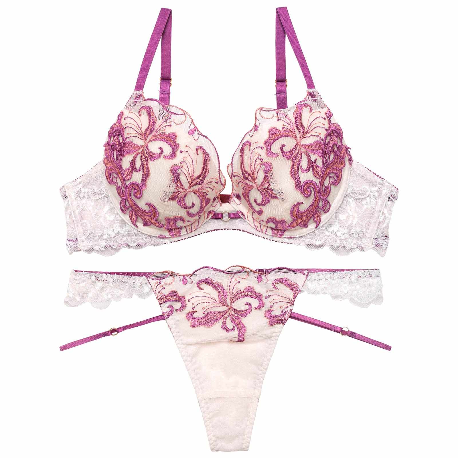 【Reinest】ノーブルボタニークフラワーブラジャー&バック透けTバックショーツ