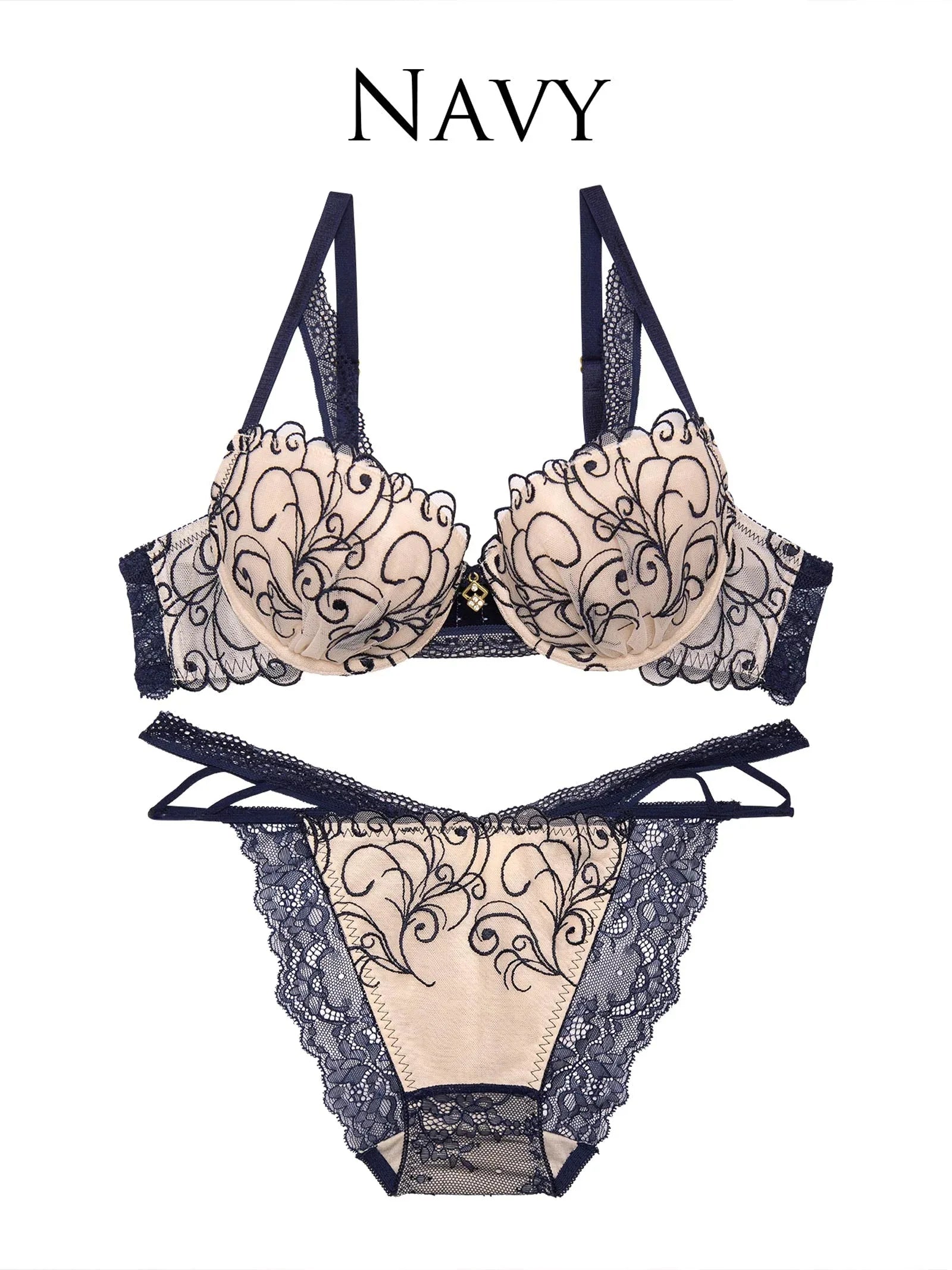 【永尾まりや着用】【Reinest】モダンスカラップアイビーブラジャー&バック透けフルバックショーツ - 【公式】247Lingerie