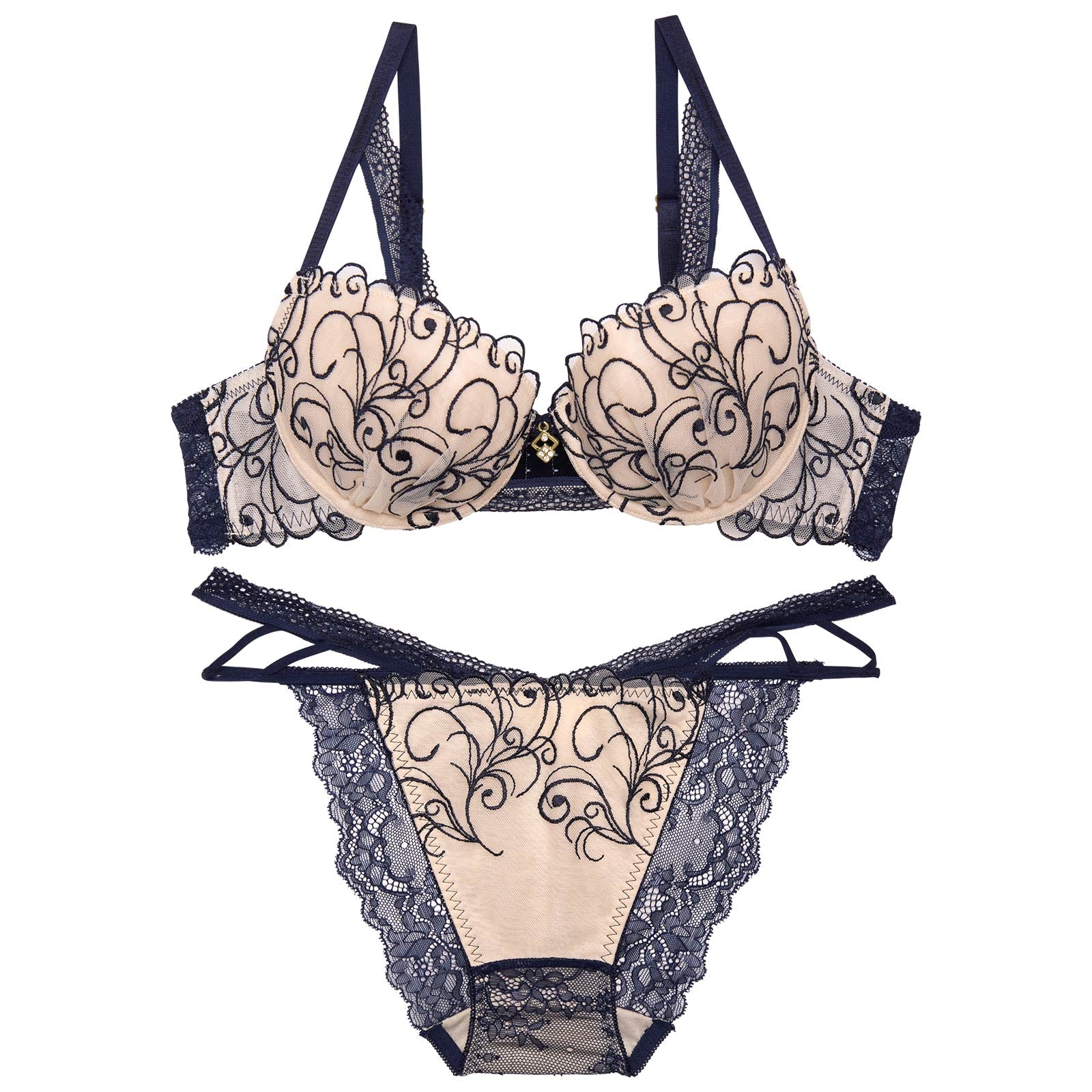 【永尾まりや着用】【Reinest】モダンスカラップアイビーブラジャー&バック透けフルバックショーツ