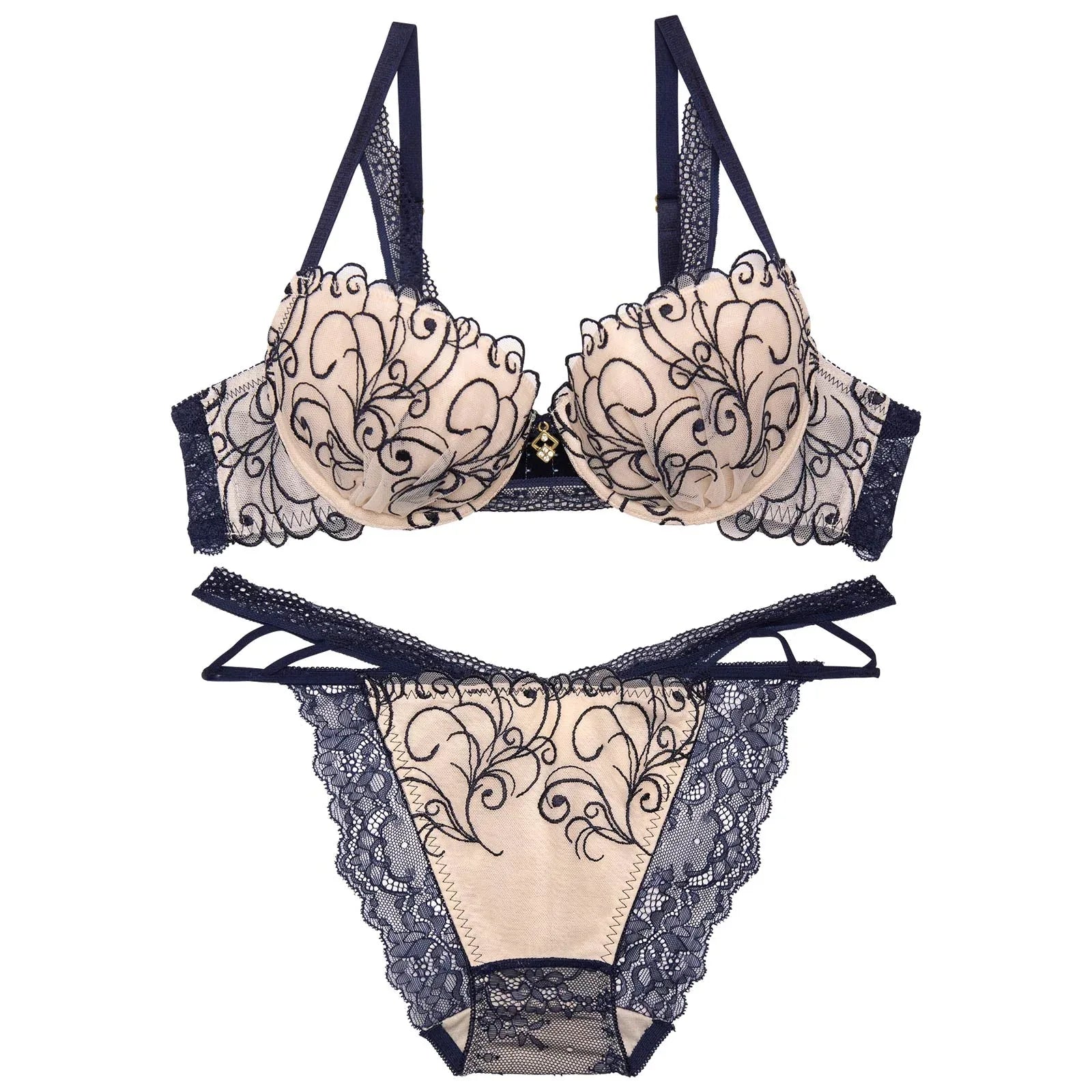 【永尾まりや着用】【Reinest】モダンスカラップアイビーブラジャー&バック透けフルバックショーツ - 【公式】247Lingerie