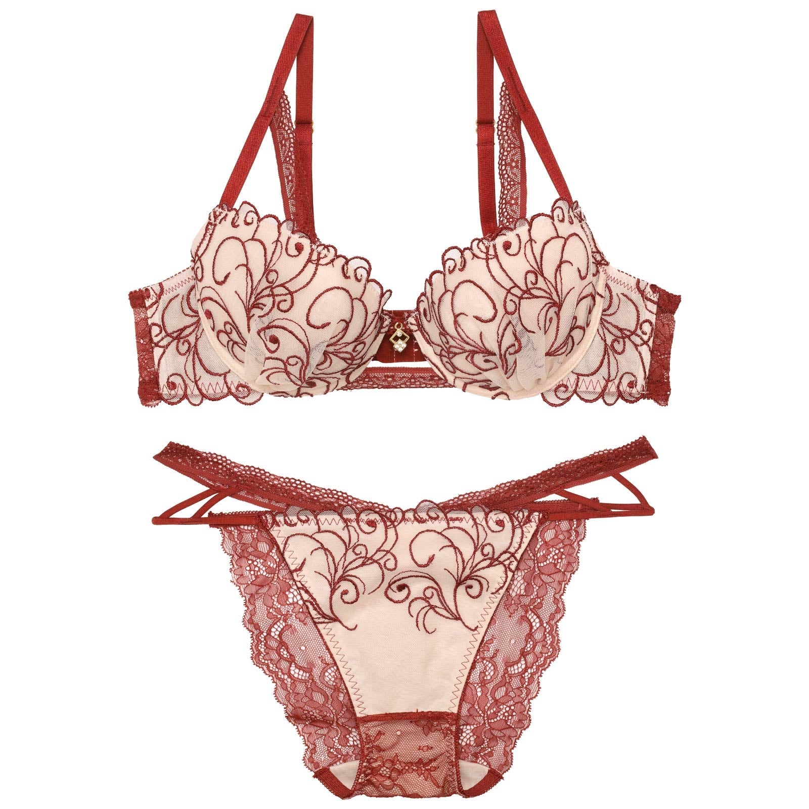 【永尾まりや着用】【Reinest】モダンスカラップアイビーブラジャー&バック透けフルバックショーツ