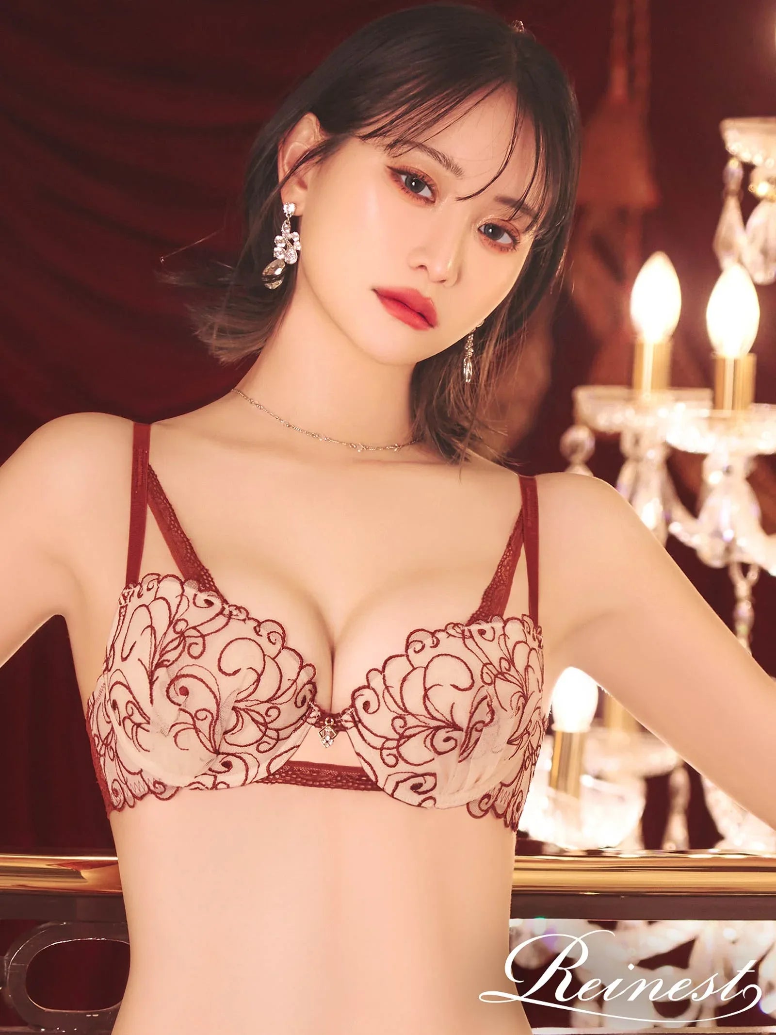 【永尾まりや着用】【Reinest】モダンスカラップアイビーブラジャー&バック透けTバックショーツ - 【公式】247Lingerie