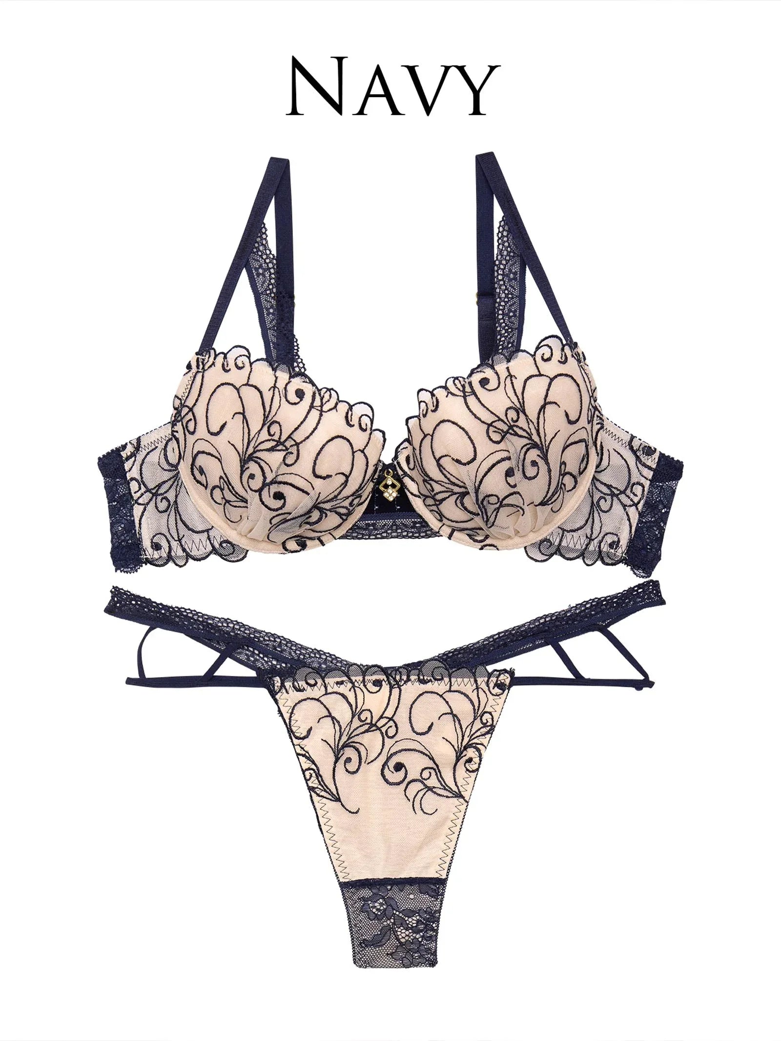 【永尾まりや着用】【Reinest】モダンスカラップアイビーブラジャー&バック透けTバックショーツ - 【公式】247Lingerie