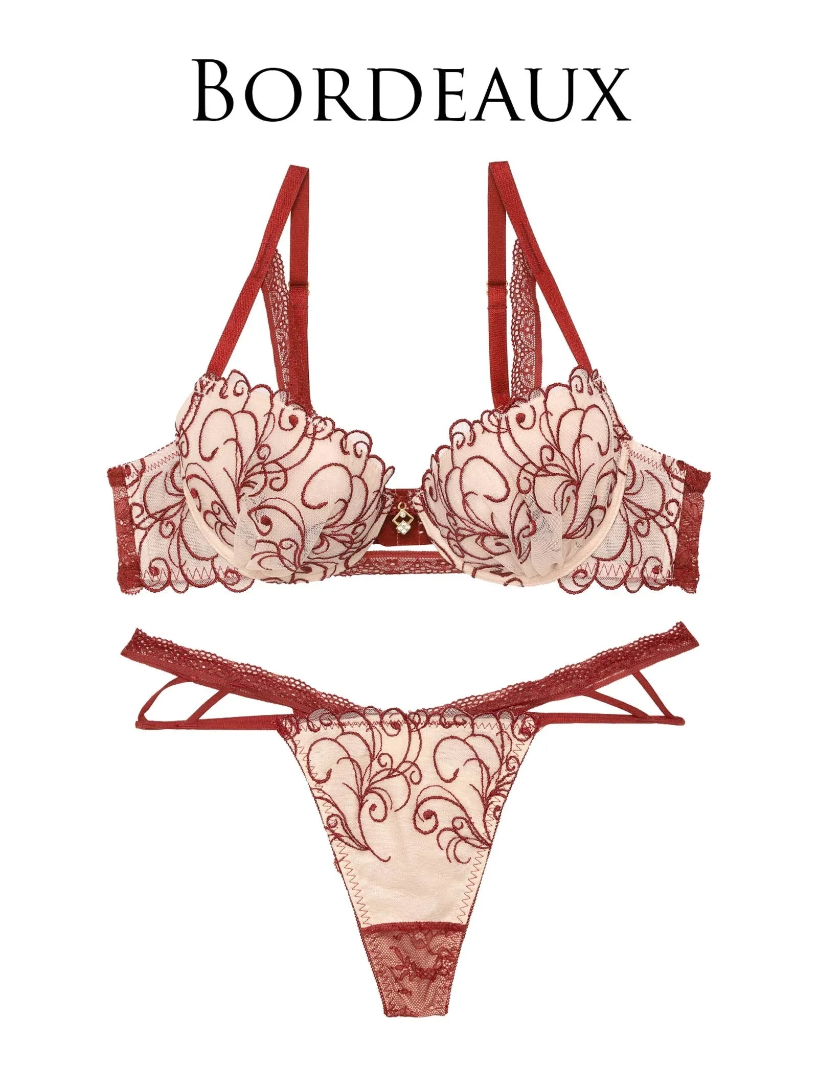 【永尾まりや着用】【Reinest】モダンスカラップアイビーブラジャー&バック透けTバックショーツ - 【公式】247Lingerie