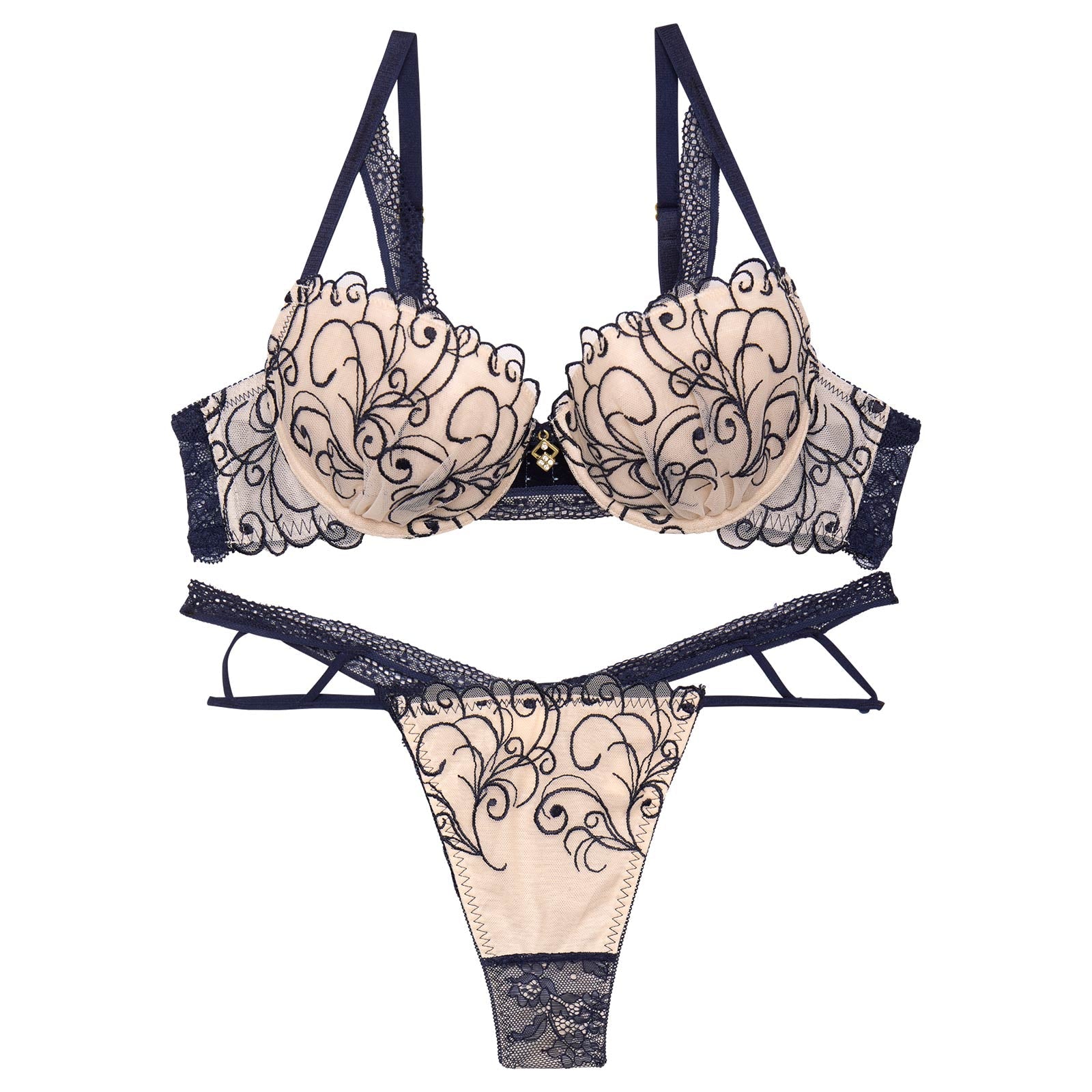 【永尾まりや着用】【Reinest】モダンスカラップアイビーブラジャー&バック透けTバックショーツ