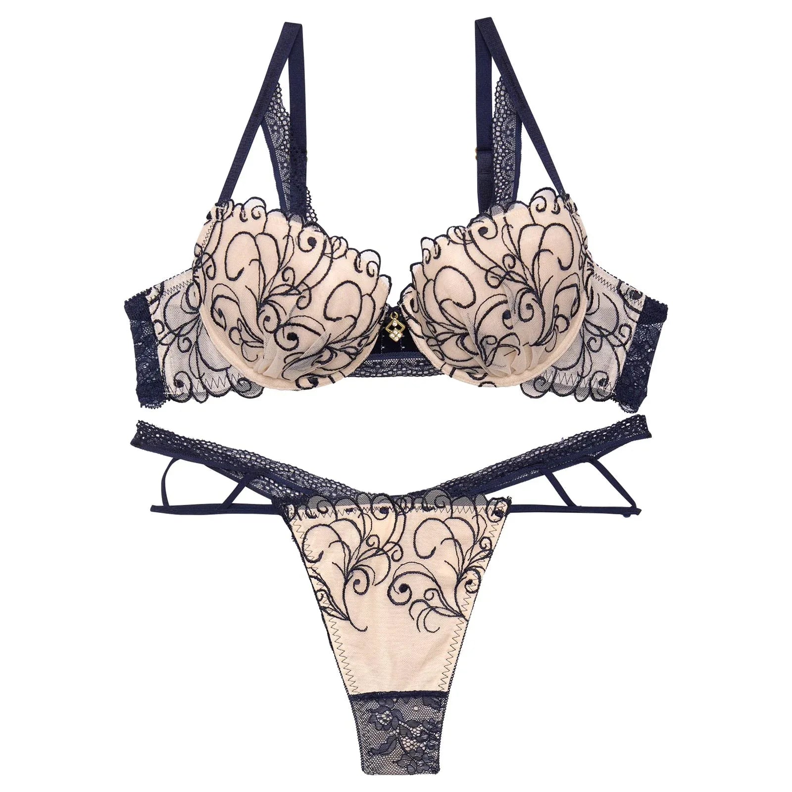 【永尾まりや着用】【Reinest】モダンスカラップアイビーブラジャー&バック透けTバックショーツ - 【公式】247Lingerie