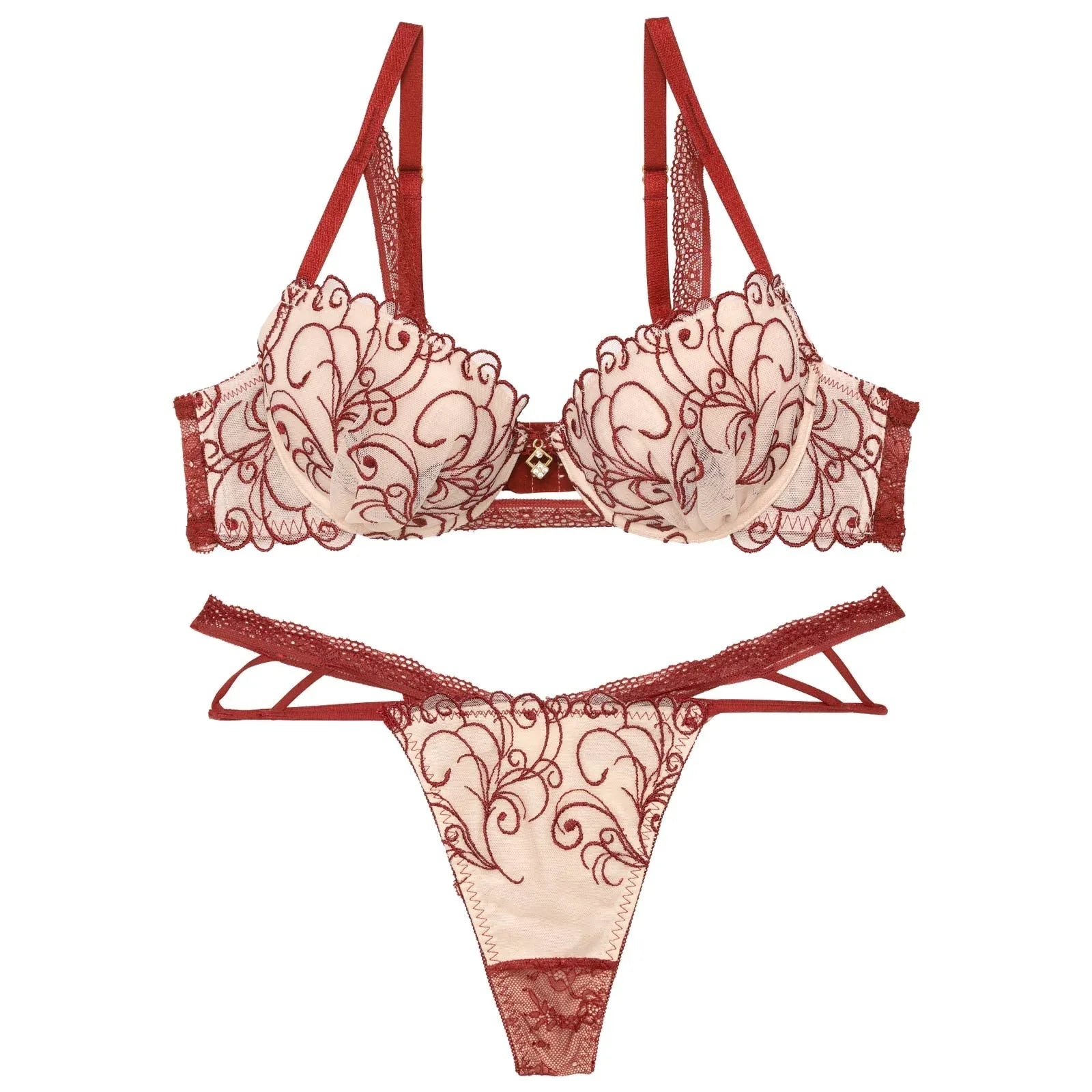 【永尾まりや着用】【Reinest】モダンスカラップアイビーブラジャー&バック透けTバックショーツ - 【公式】247Lingerie