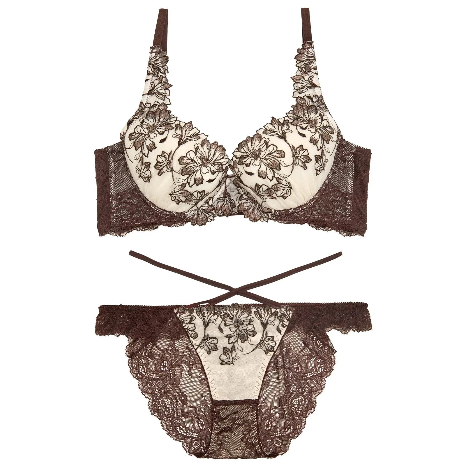 【永尾まりや着用】【Reinest】ビューティフォールフラワーブラジャー&バック透けフルバックショーツ