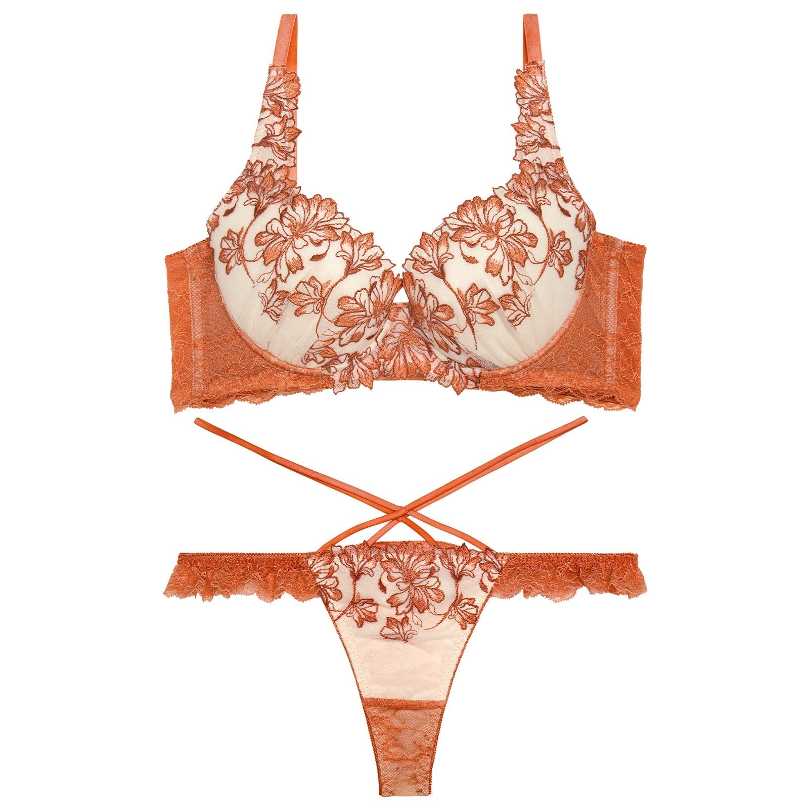 【永尾まりや着用】【Reinest】ビューティフォールフラワーブラジャー&バック透けTバックショーツ