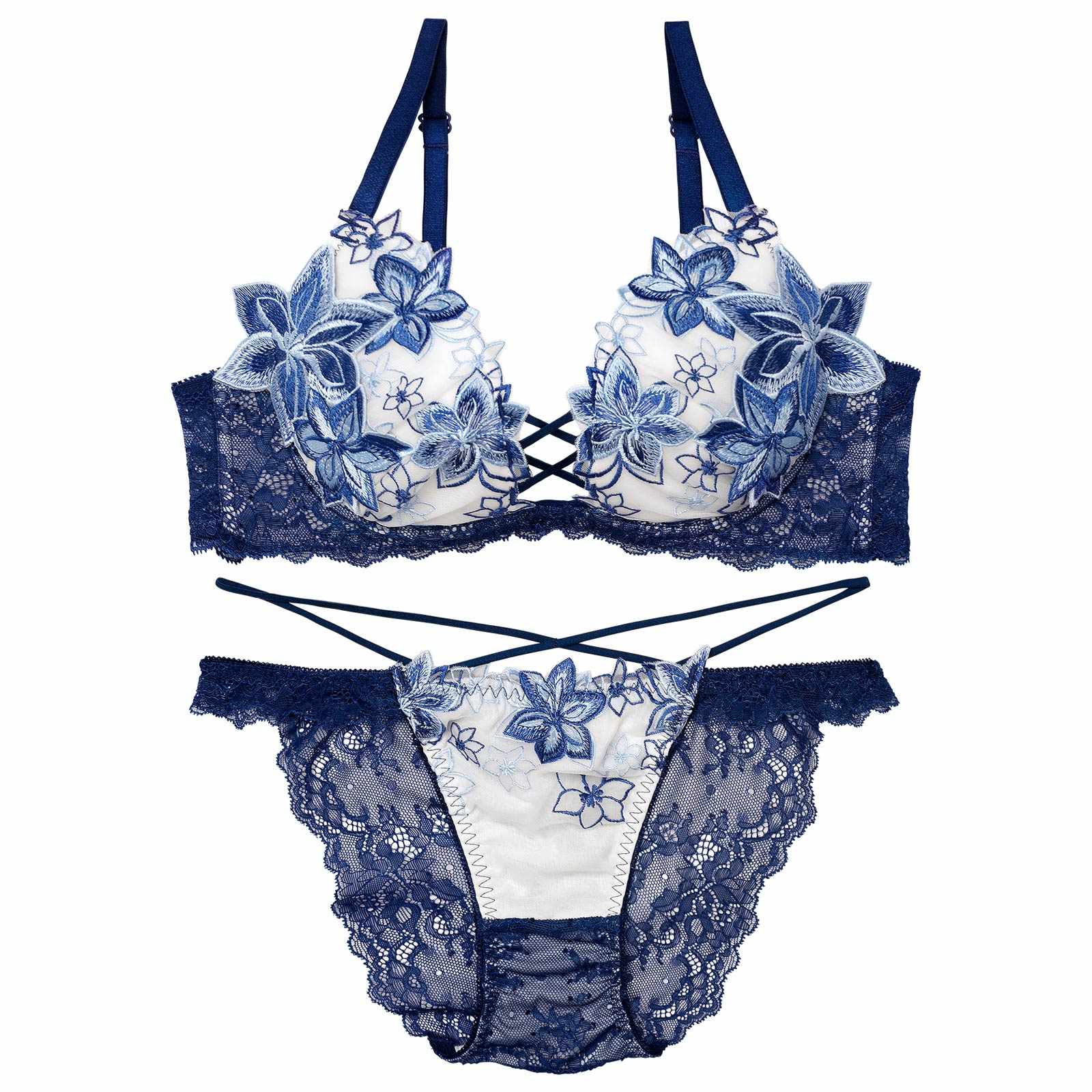 【永尾まりや着用】【Reinest】ラグジュアリー クレマチスブラジャー&バック透けフルバックショーツ