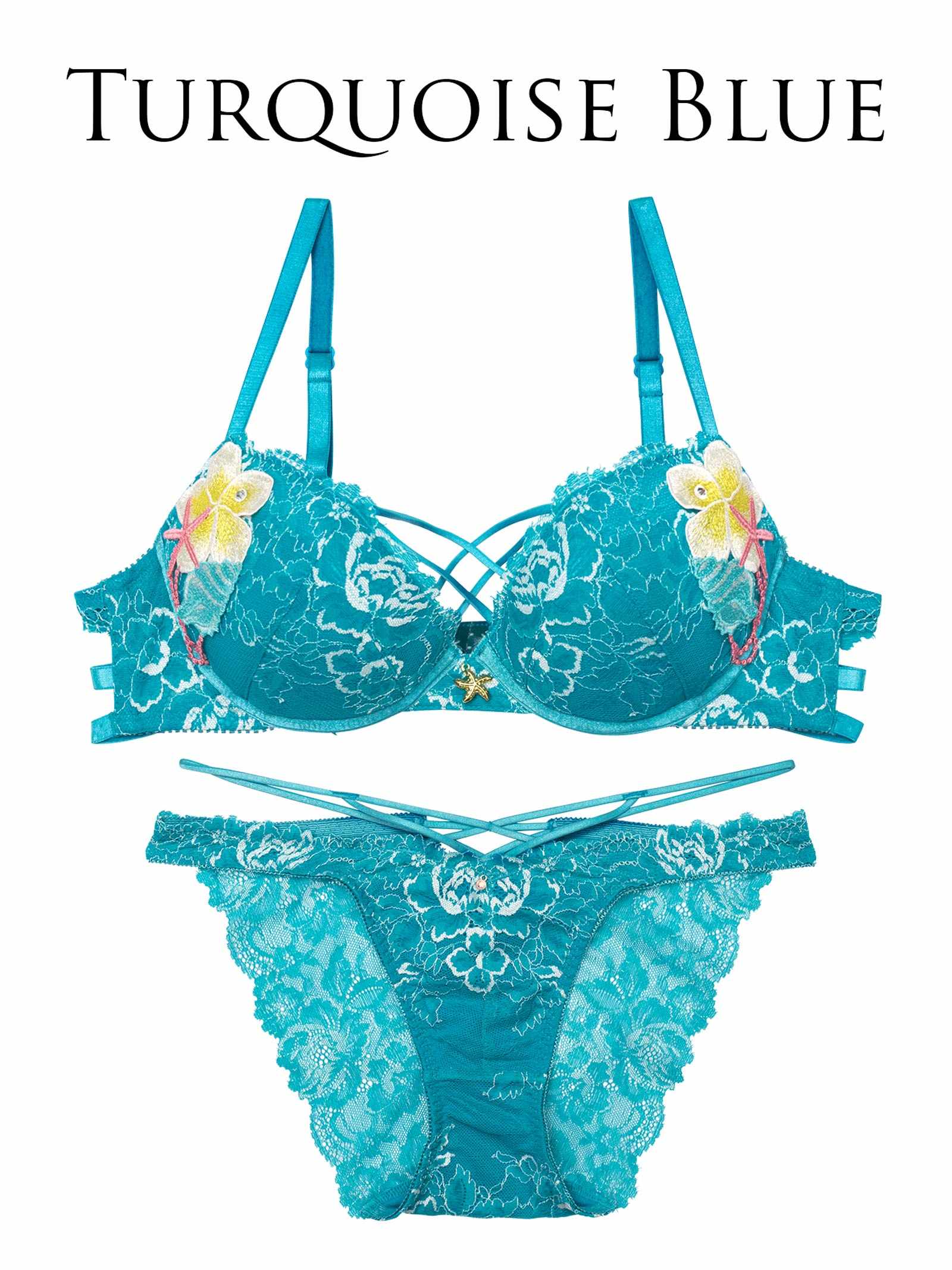 7/28新作!!【永尾まりや着用】【Reinest】アクアオーシャンプルメリアブラジャー&バック透けフルバックショーツ