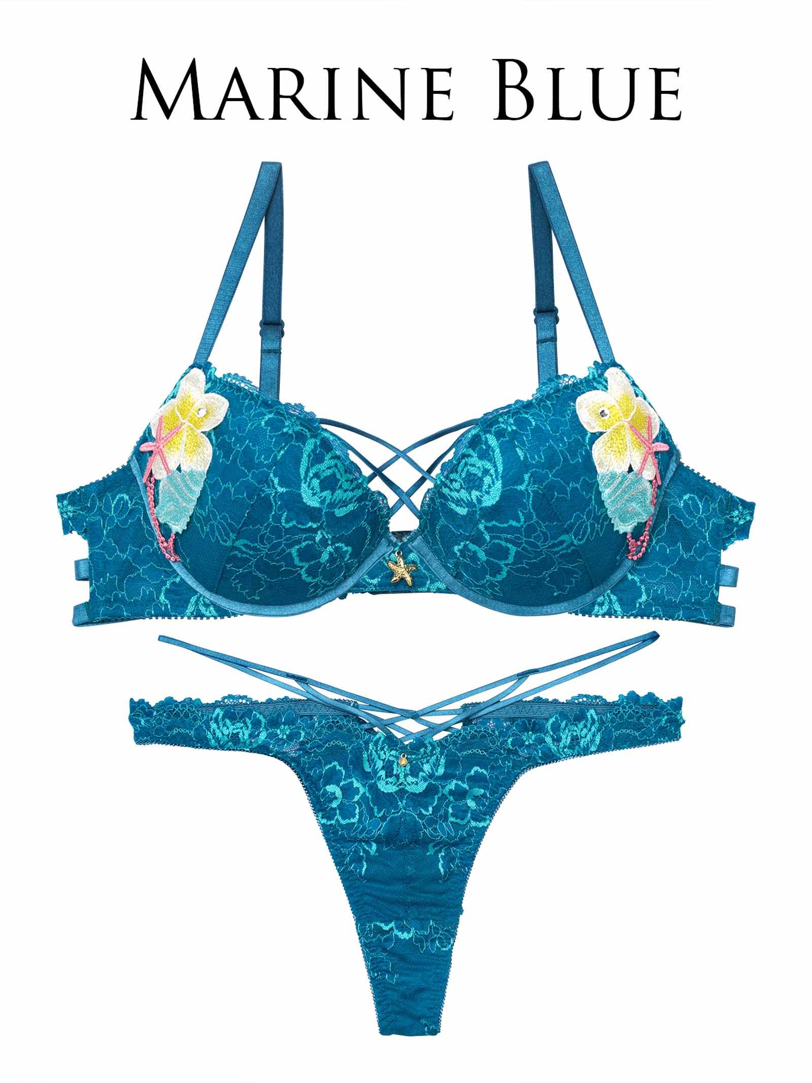 7/28新作!!【永尾まりや着用】【Reinest】アクアオーシャンプルメリアブラジャー&バック透けTバックショーツ