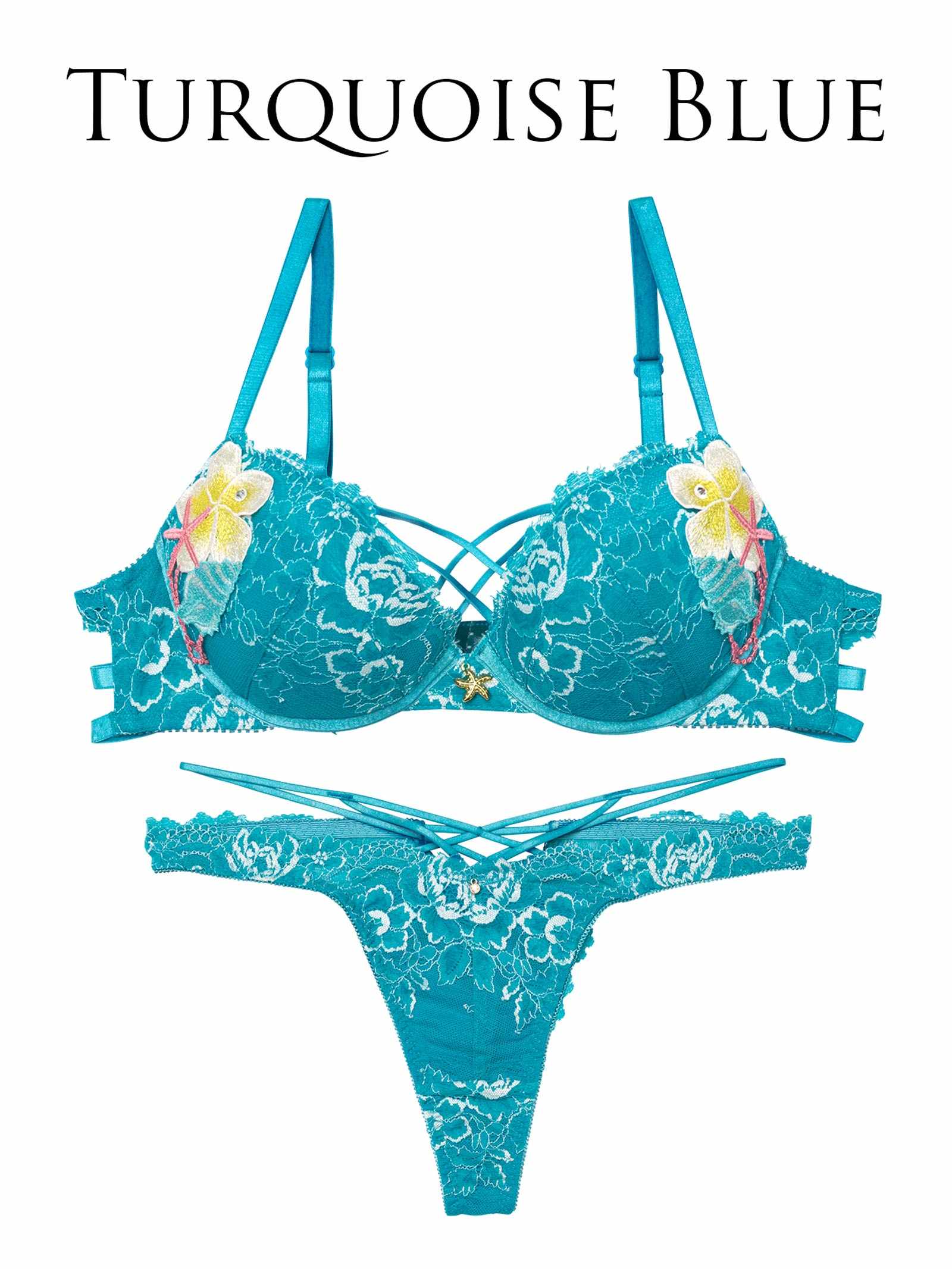 7/28新作!!【永尾まりや着用】【Reinest】アクアオーシャンプルメリアブラジャー&バック透けTバックショーツ