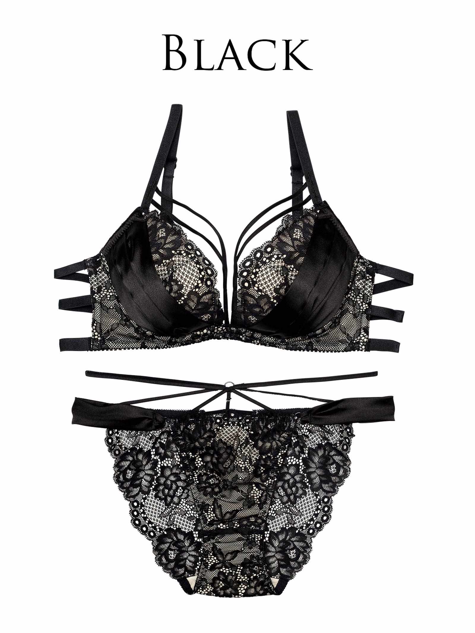 10/8新作!【Reinest】グラマラスサテンコードブラジャー&バック透けフルバックショーツ