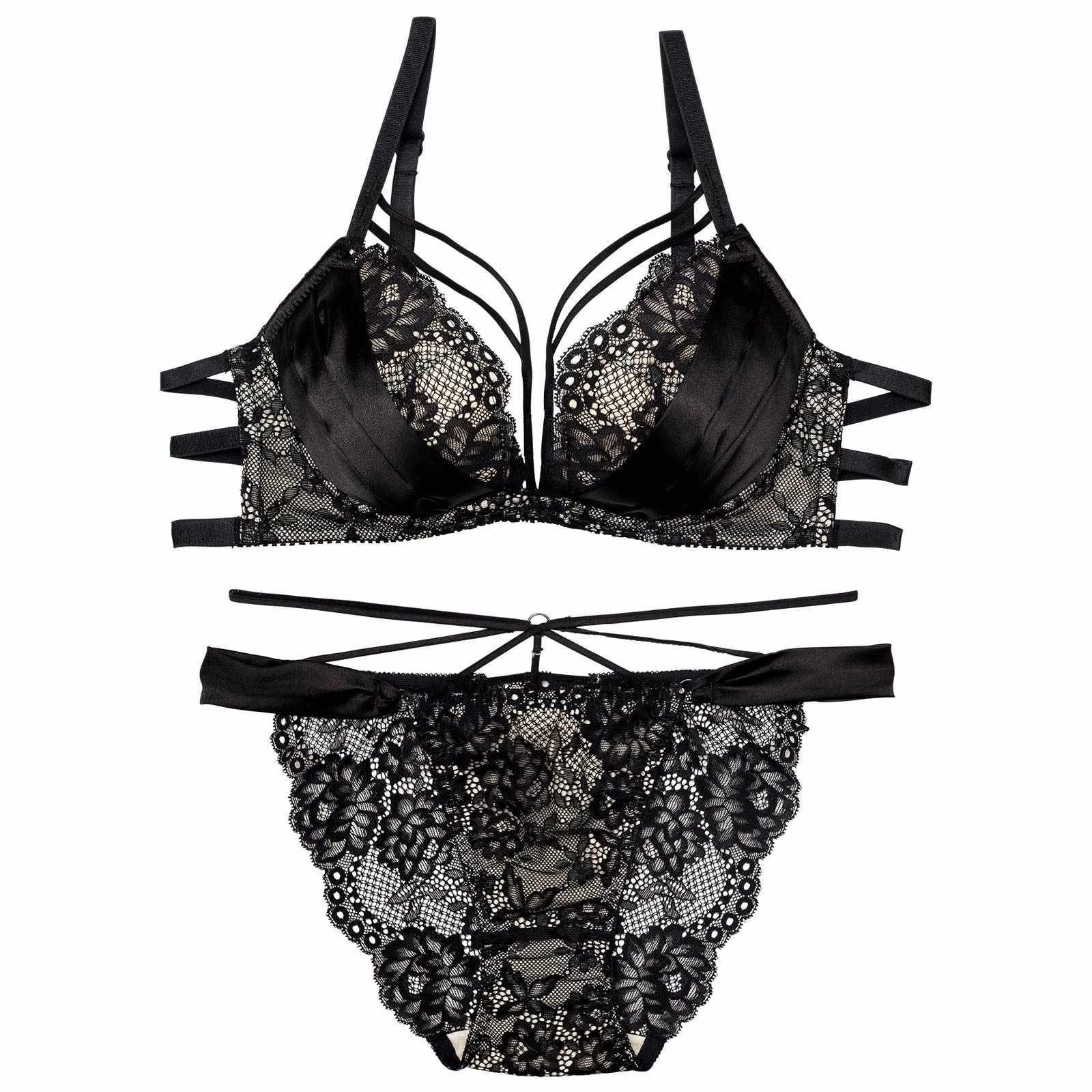 【Reinest】グラマラスサテンコードブラジャー&バック透けフルバックショーツ