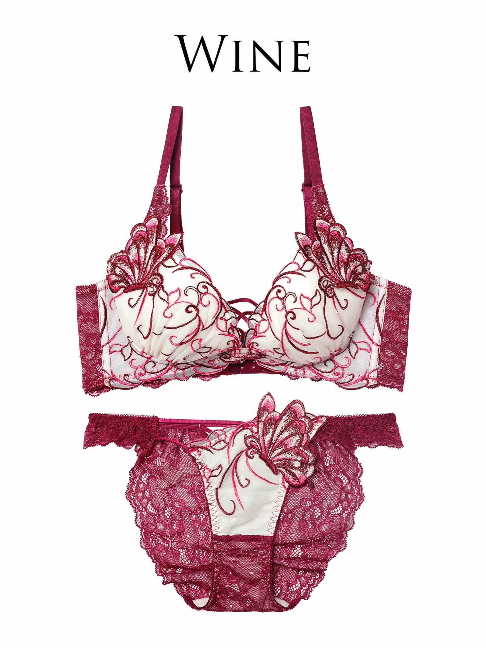 3/6再販!【永尾まりや着用】【Reinest】アラベスクパピヨンレース育乳脇高★魔法のブラジャー&バック透けフルバックショーツ