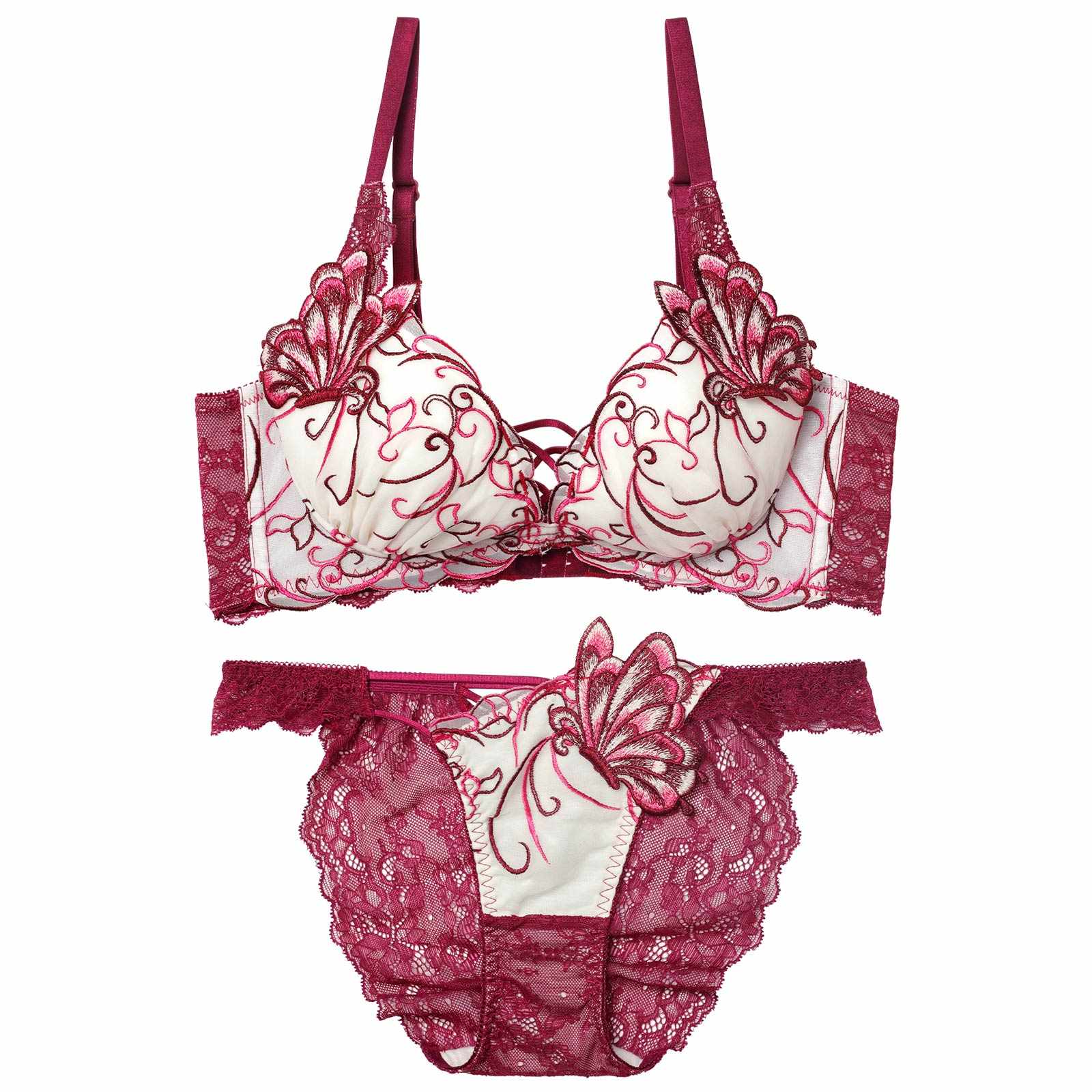 11/26新作!【永尾まりや着用】【Reinest】アラベスクパピヨンレース育乳脇高★魔法のブラジャー&バック透けフルバックショーツ