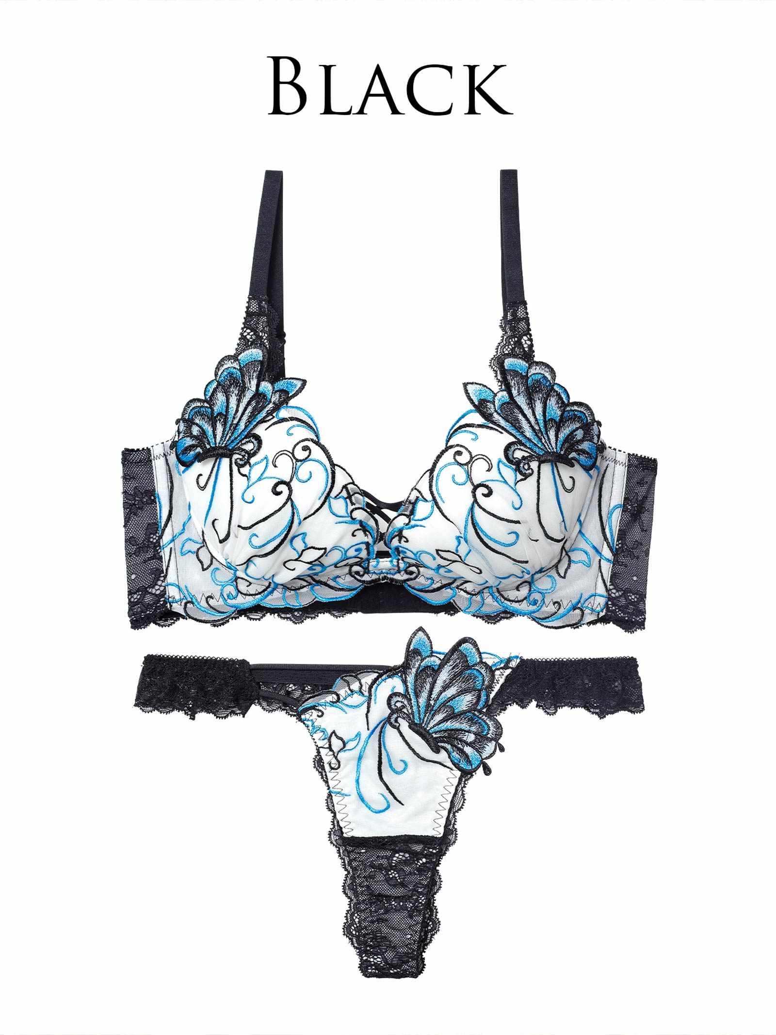 3/6再販!【永尾まりや着用】【Reinest】アラベスクパピヨンレース育乳脇高★魔法のブラジャー&バック透けTバックショーツ