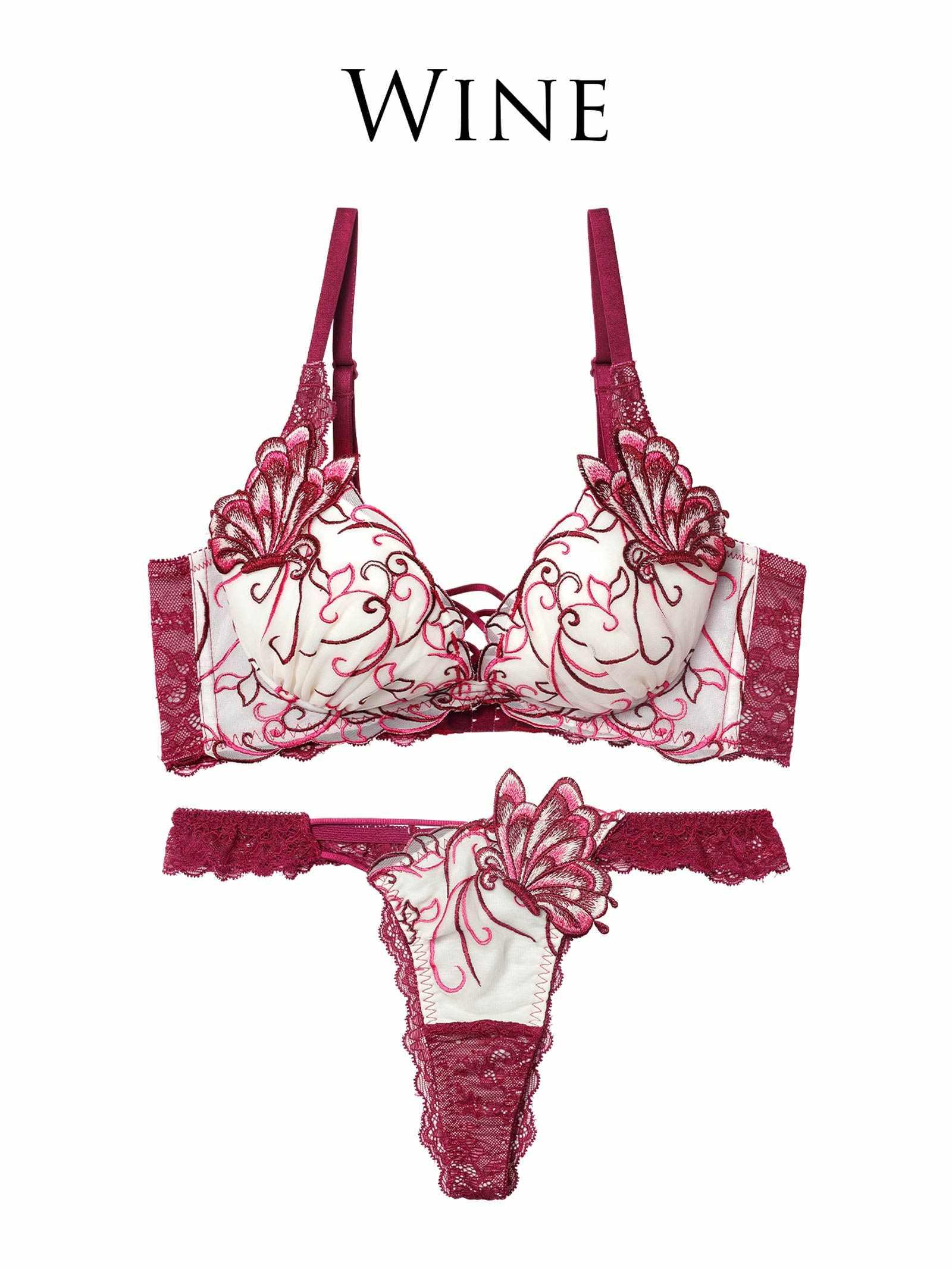 3/6再販!【永尾まりや着用】【Reinest】アラベスクパピヨンレース育乳脇高★魔法のブラジャー&バック透けTバックショーツ