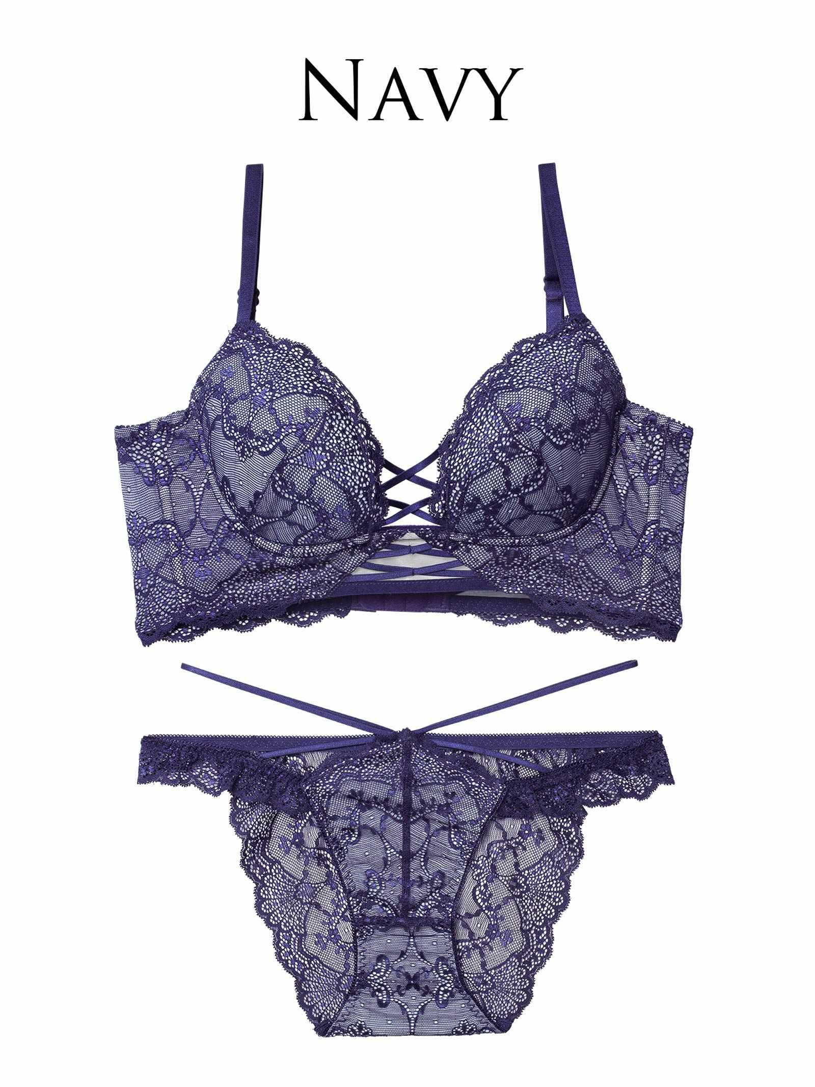 12/17新作!【Reinest】ラグジュアリーレースアップ背中魅せブラジャー&バック透けフルバックショーツ