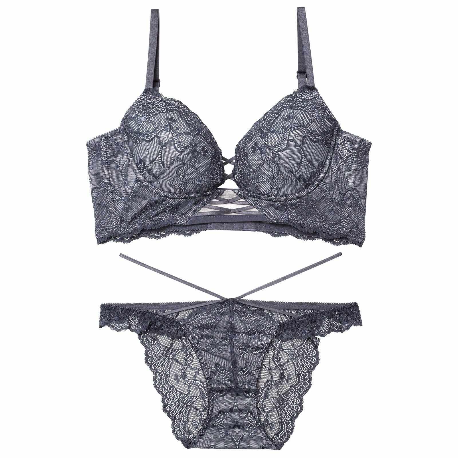 【Reinest】ラグジュアリーレースアップ背中魅せブラジャー&バック透けフルバックショーツ