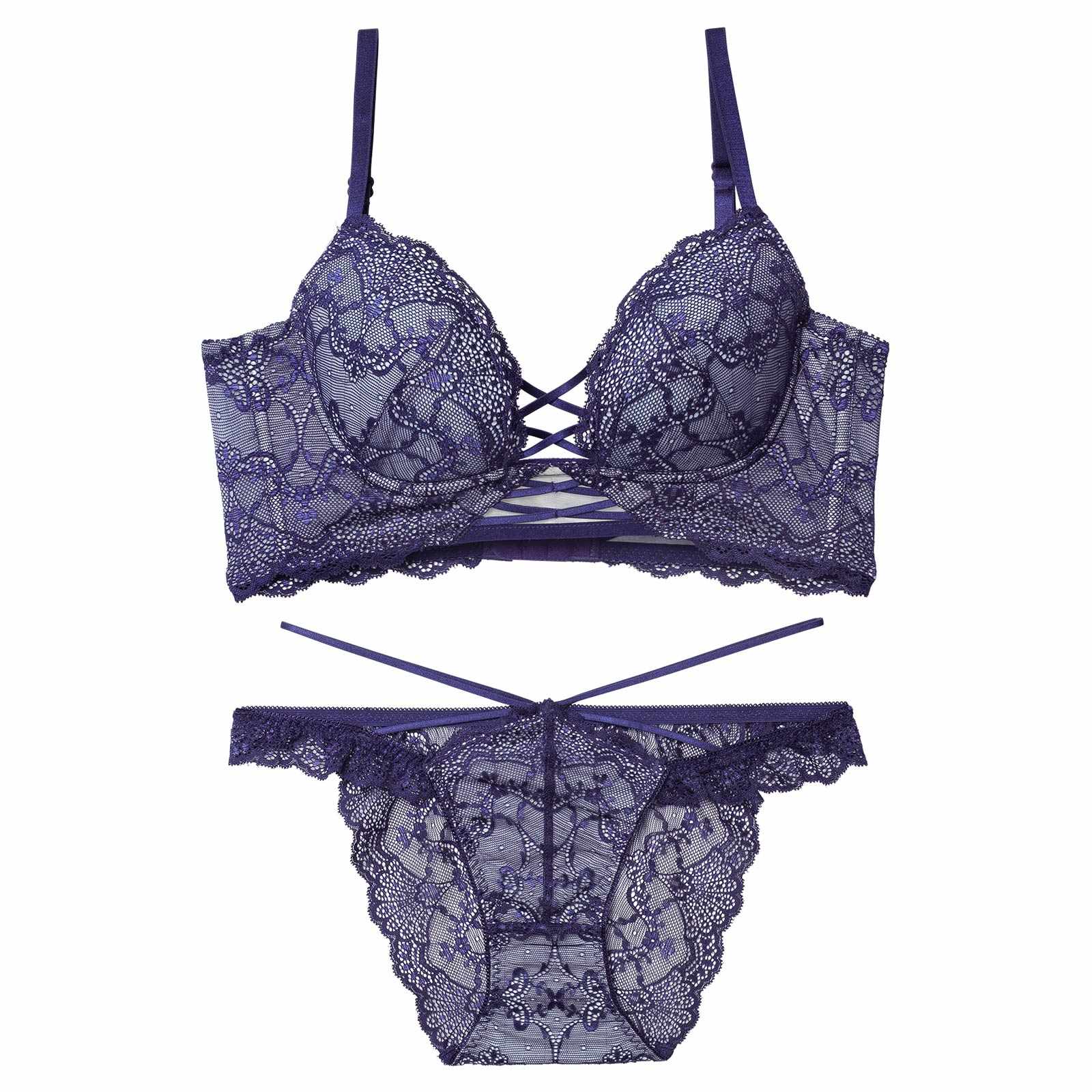 12/17新作!【Reinest】ラグジュアリーレースアップ背中魅せブラジャー&バック透けフルバックショーツ