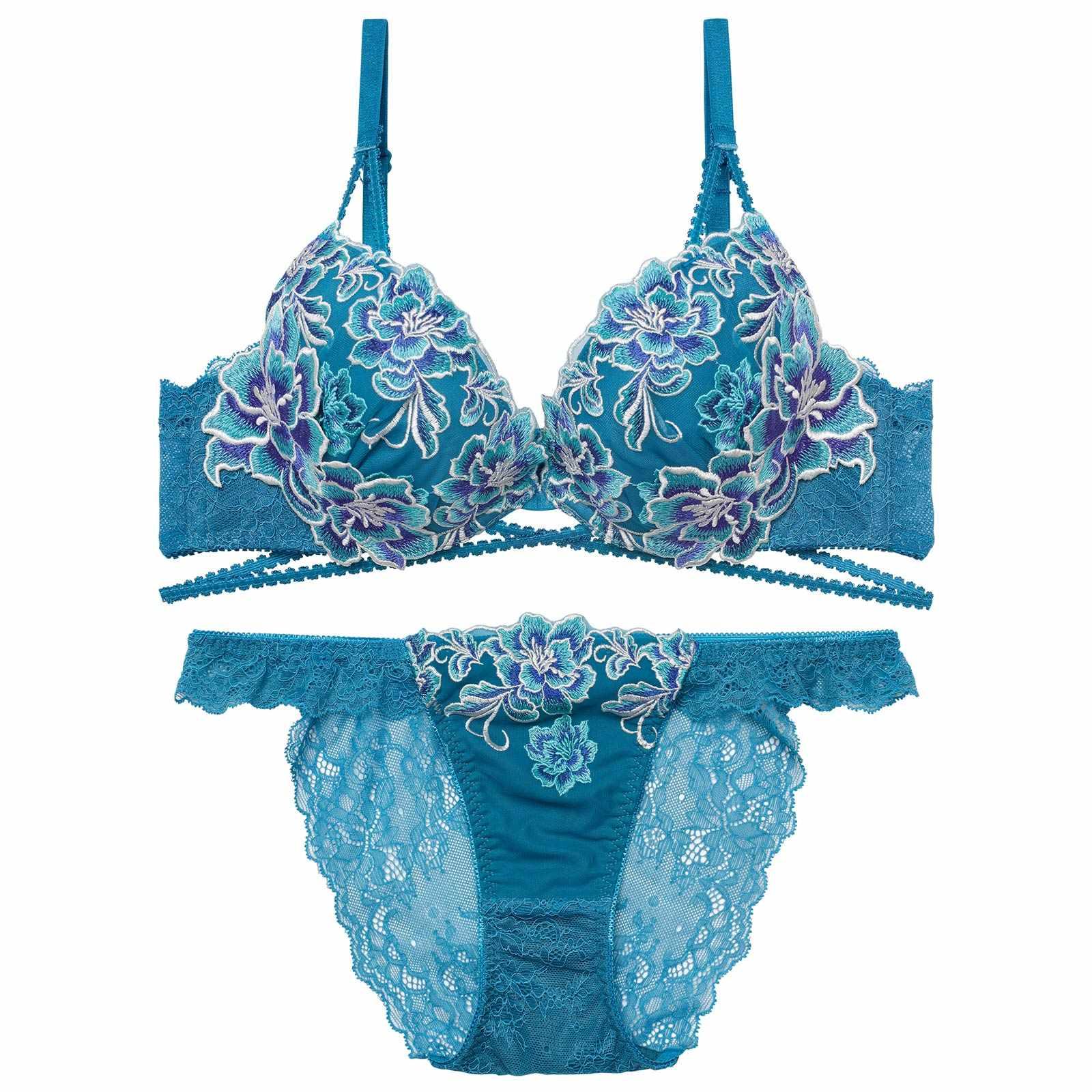 【Reinest】グラマラスブーケコードブラジャー&バック透けフルバックショーツ