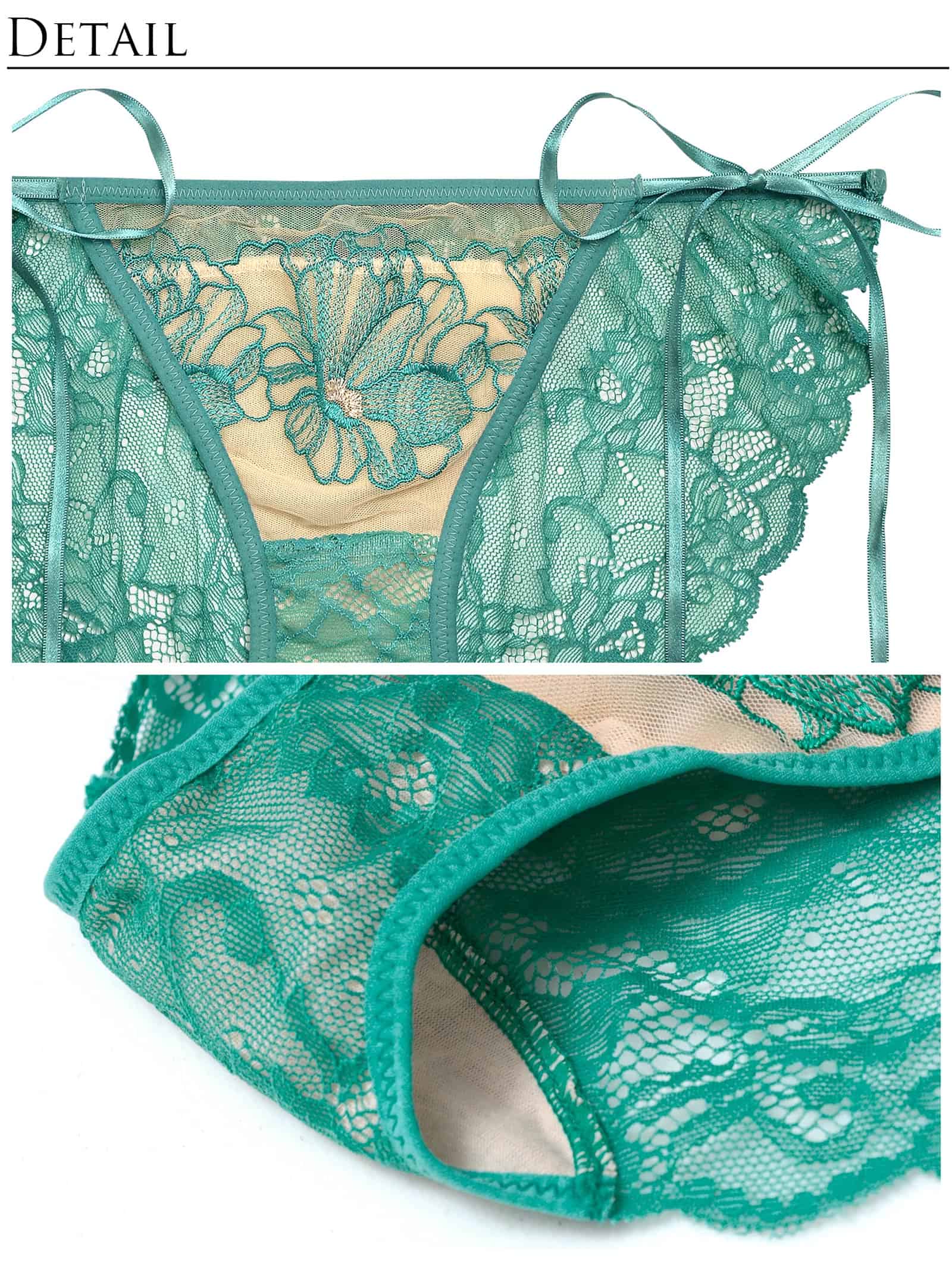 6/4再販!【Reinest】ソフトフラワーエンブロイダリーブラジャー&サイド紐バック透けフルバックショーツ