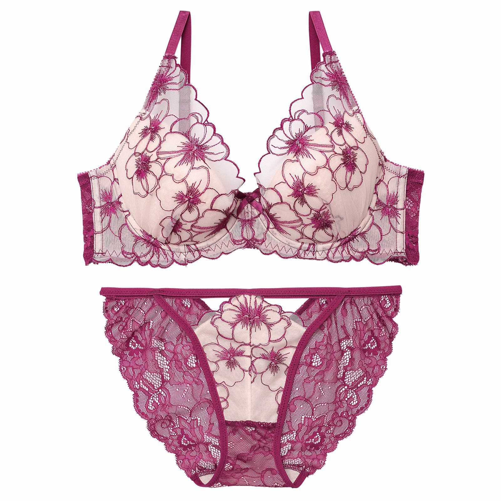 1/20再販!【Reinest】ロマンスビオラエンブロイダリーブラジャー&バック透けフルバックショーツ