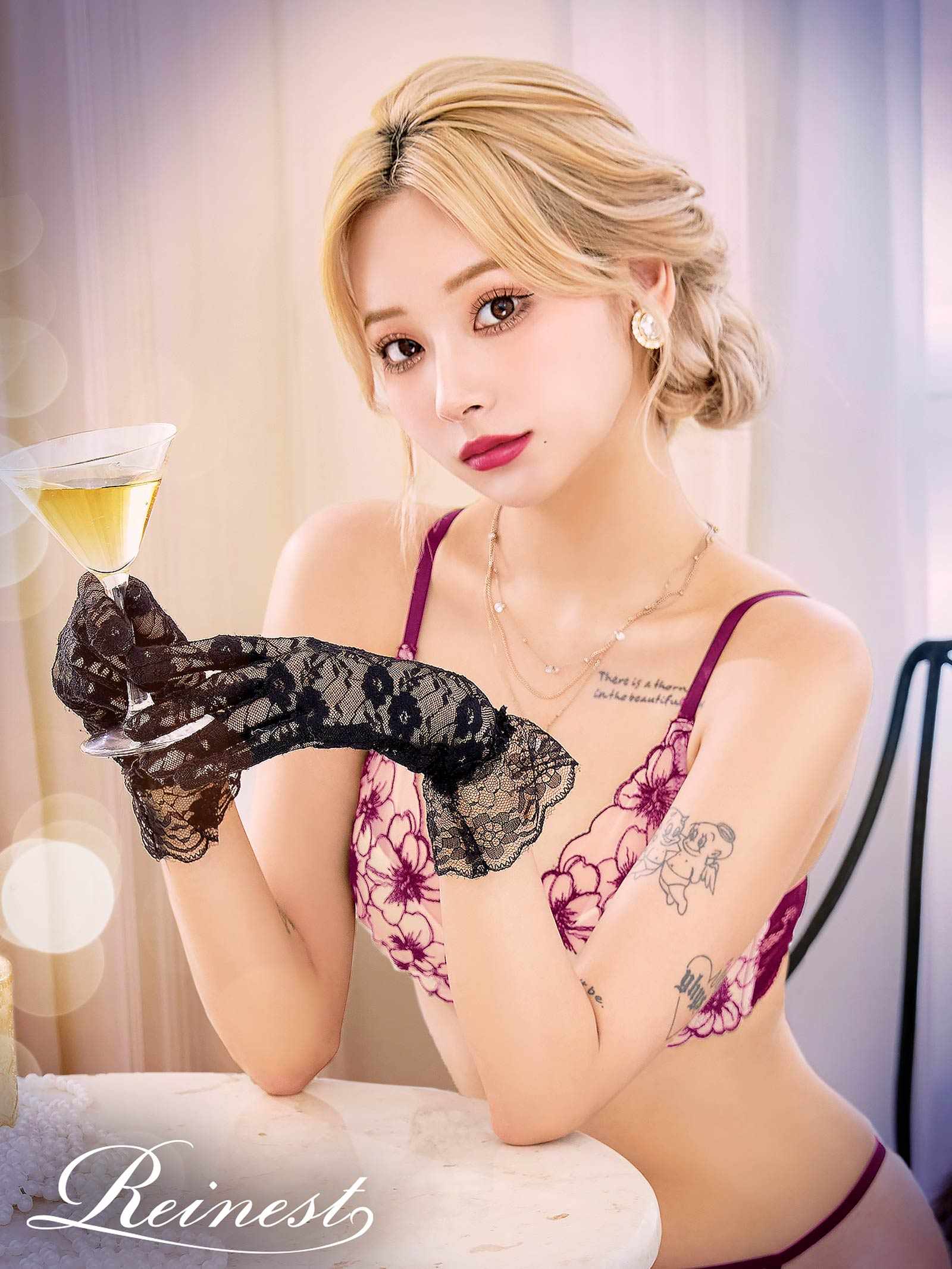 9/15新作【Reinest】ロマンスビオラエンブロイダリーブラジャー&バック透けフルバックショーツ