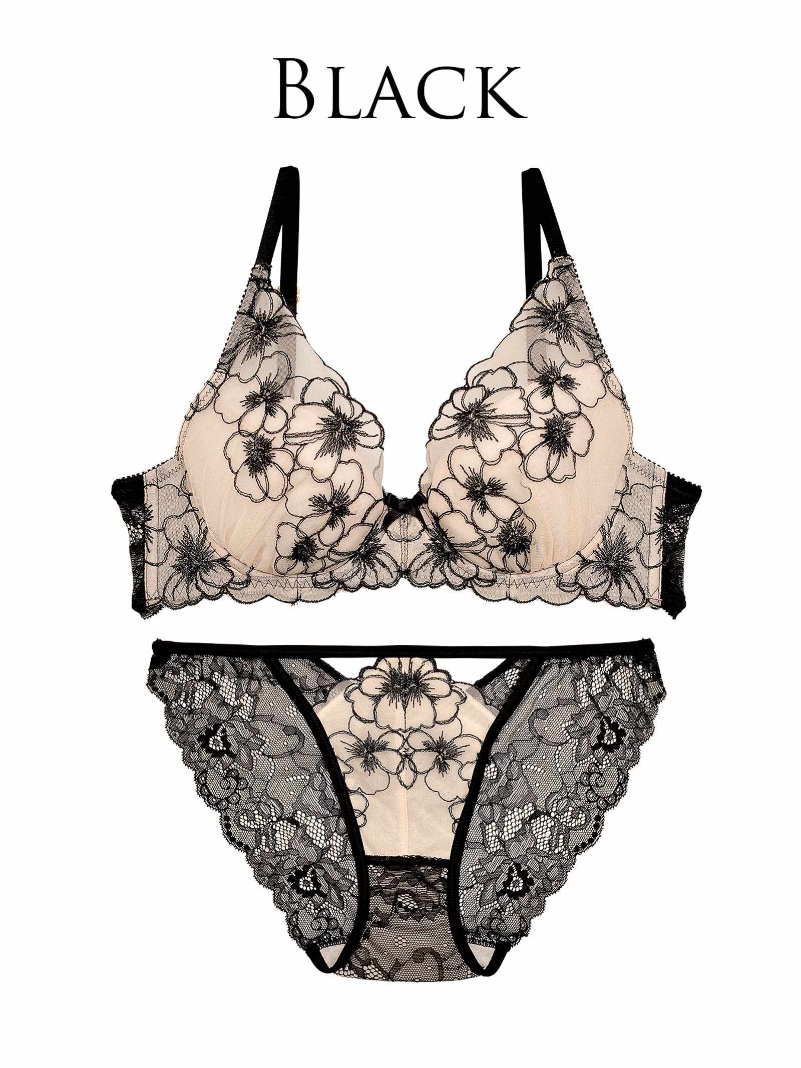 9/15新作【Reinest】ロマンスビオラエンブロイダリーブラジャー&バック透けフルバックショーツ