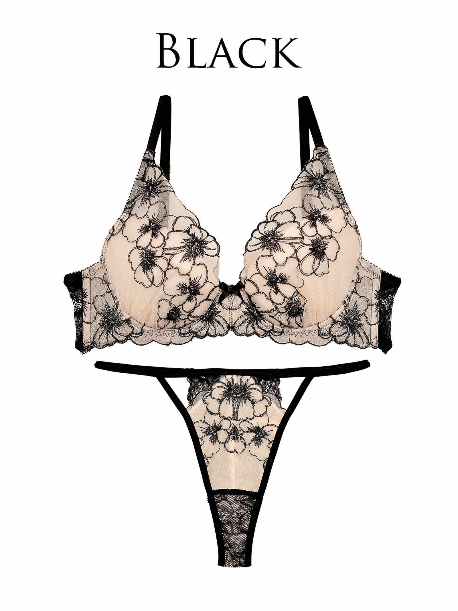 1/20再販!【Reinest】ロマンスビオラエンブロイダリーブラジャー&バック透けTバックショーツ - 【公式】247Lingerie